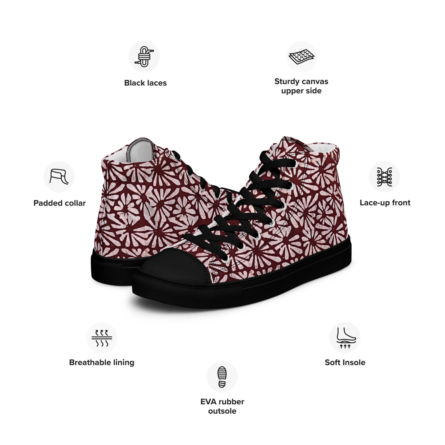 Red Abstract Adire Women’s high top canvas shoes