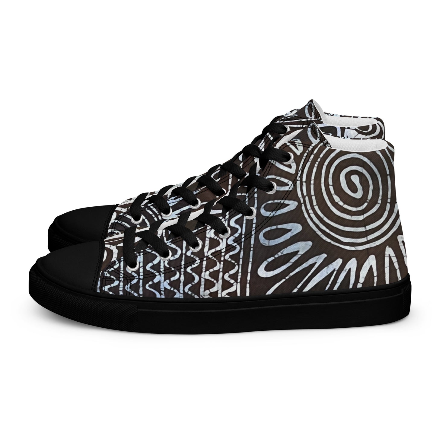 Abstract Cyan Blue Adire Women’s high top canvas shoes