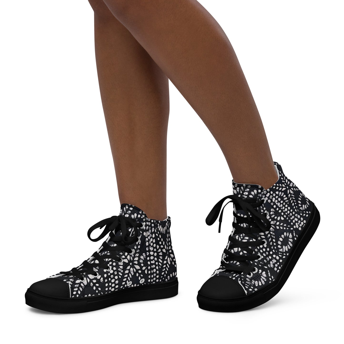 Black & White Abstract Aztec Adire Women’s high top canvas shoes