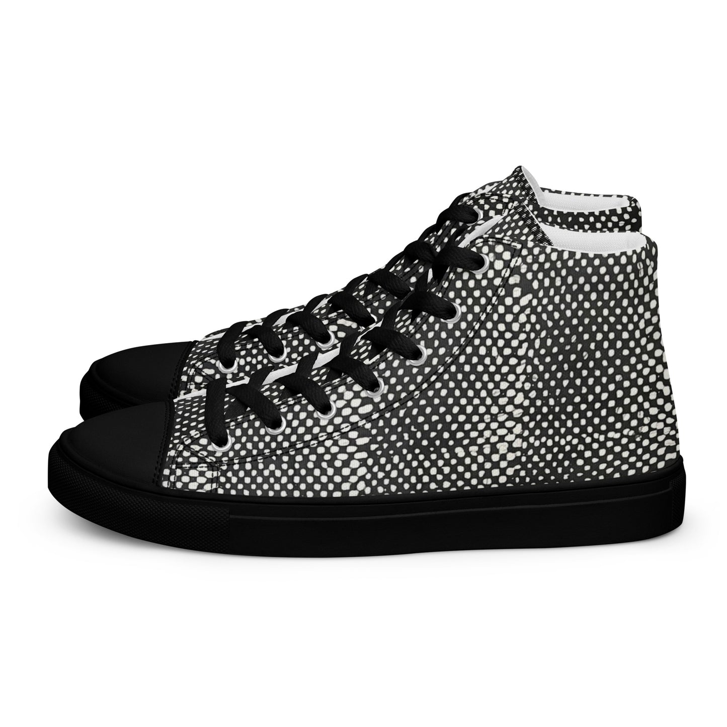 Black White Polka Dots Adire Women’s high top canvas shoes