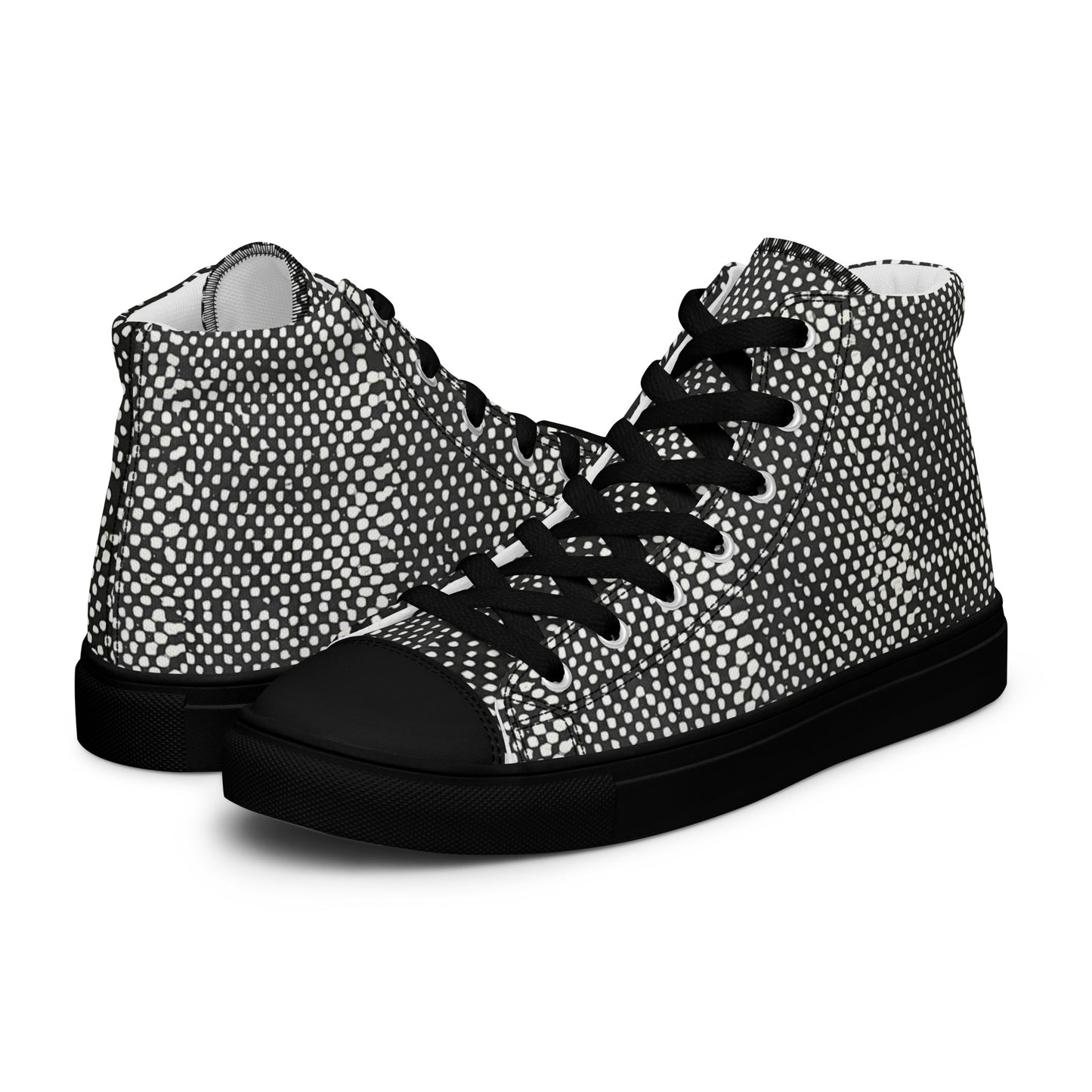 Black White Polka Dots Adire Women’s high top canvas shoes