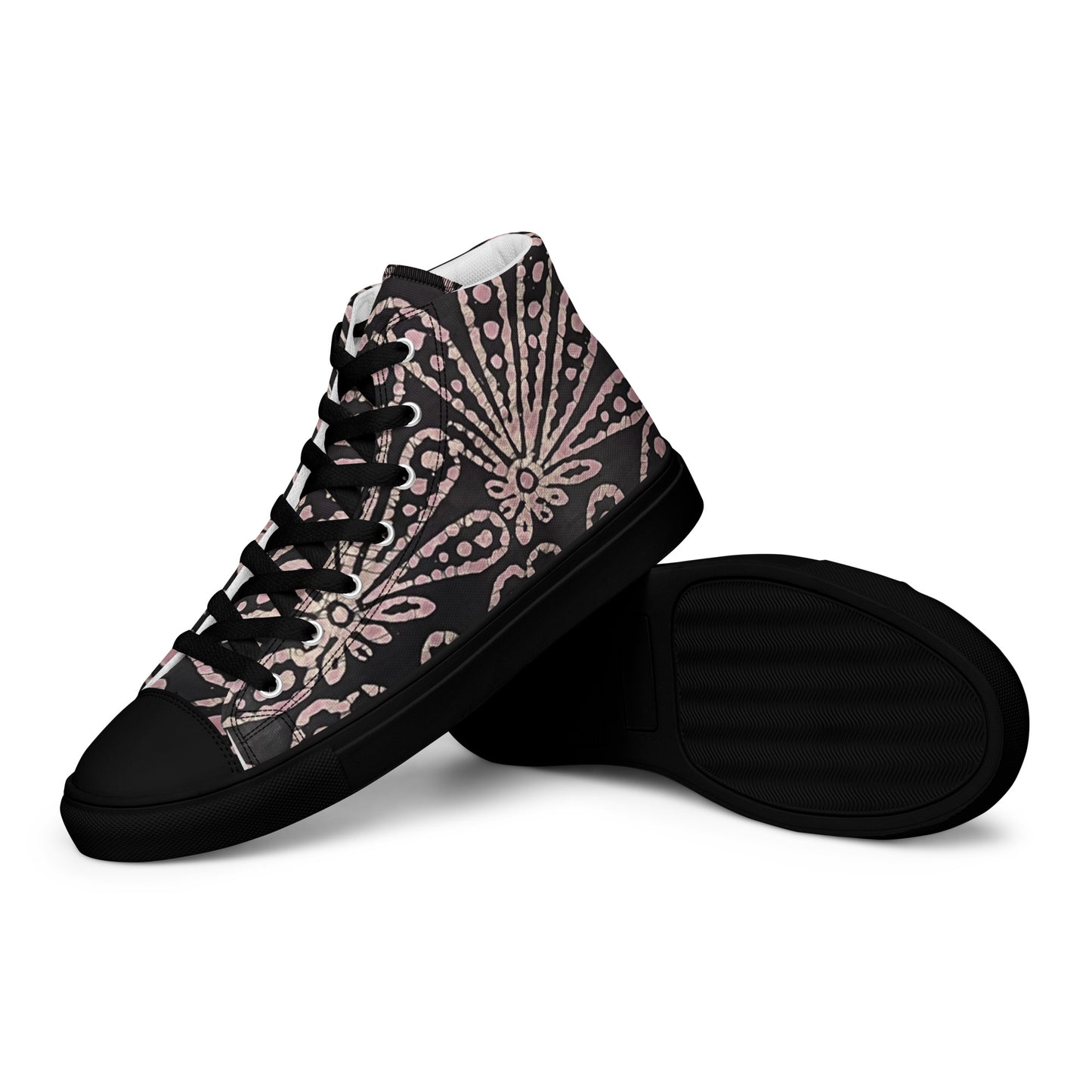 Brown Floral Adire Women’s high top canvas shoes