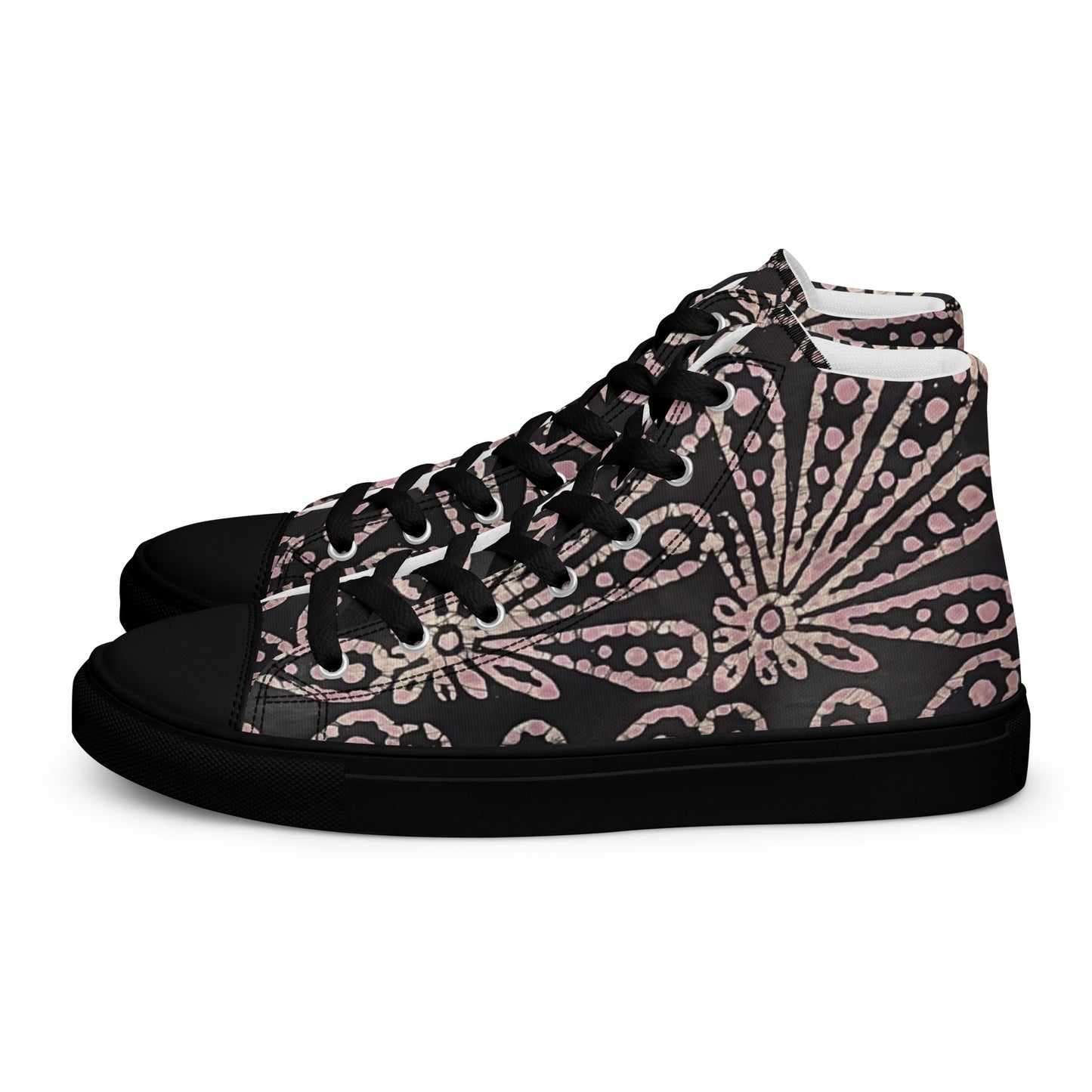 Brown Floral Adire Women’s high top canvas shoes