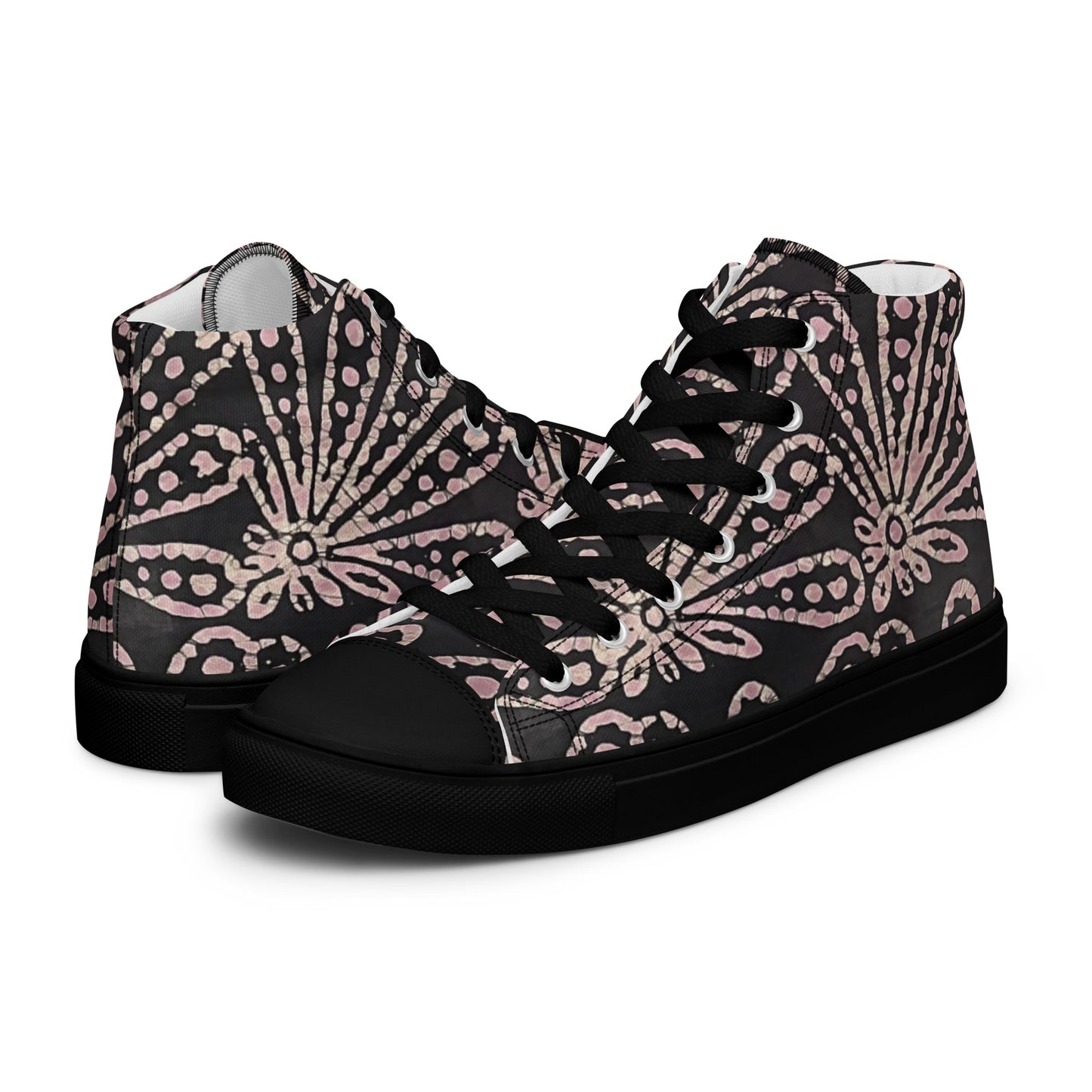 Brown Floral Adire Women’s high top canvas shoes