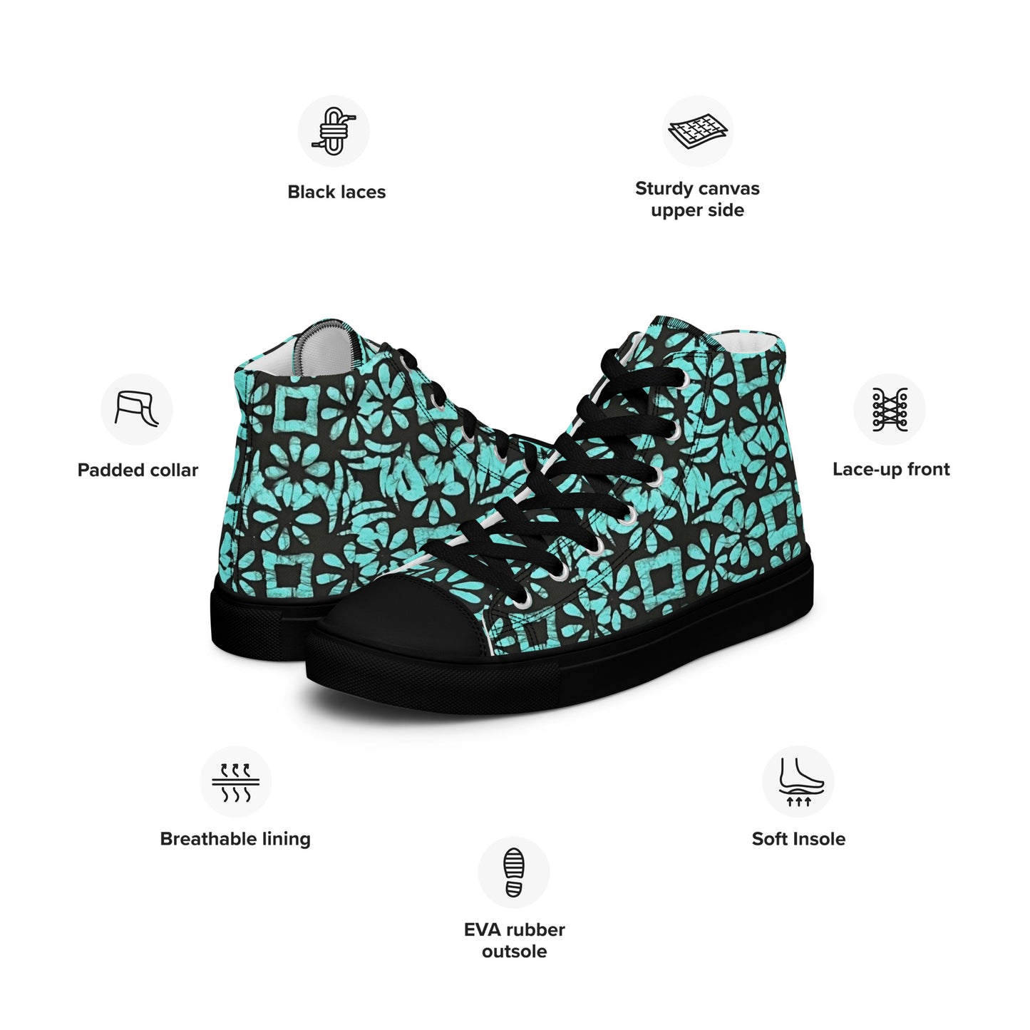 Aqua Abstract Shapes Adire Women’s high top canvas shoes