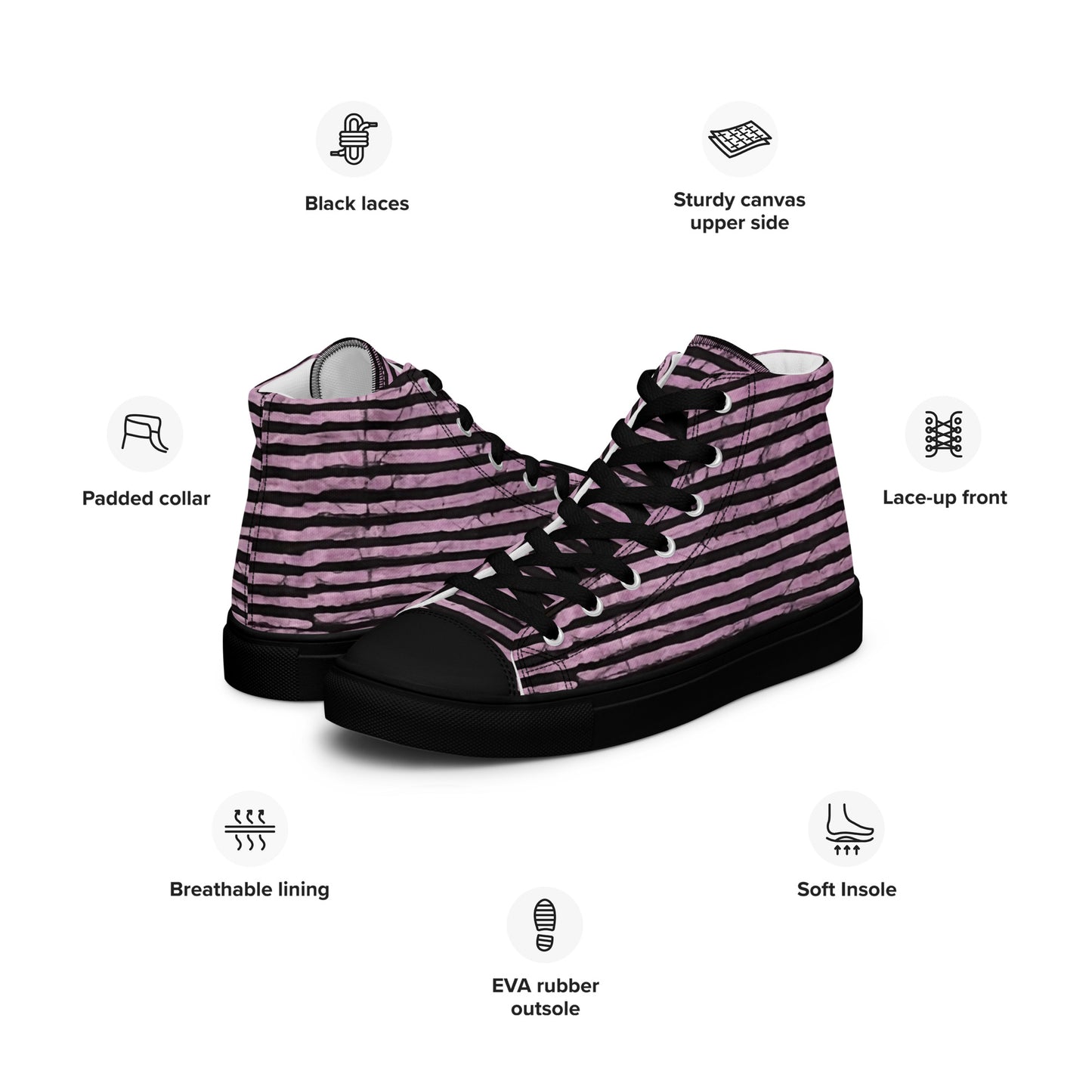 Pink Stripe Adire Women’s high top canvas shoes