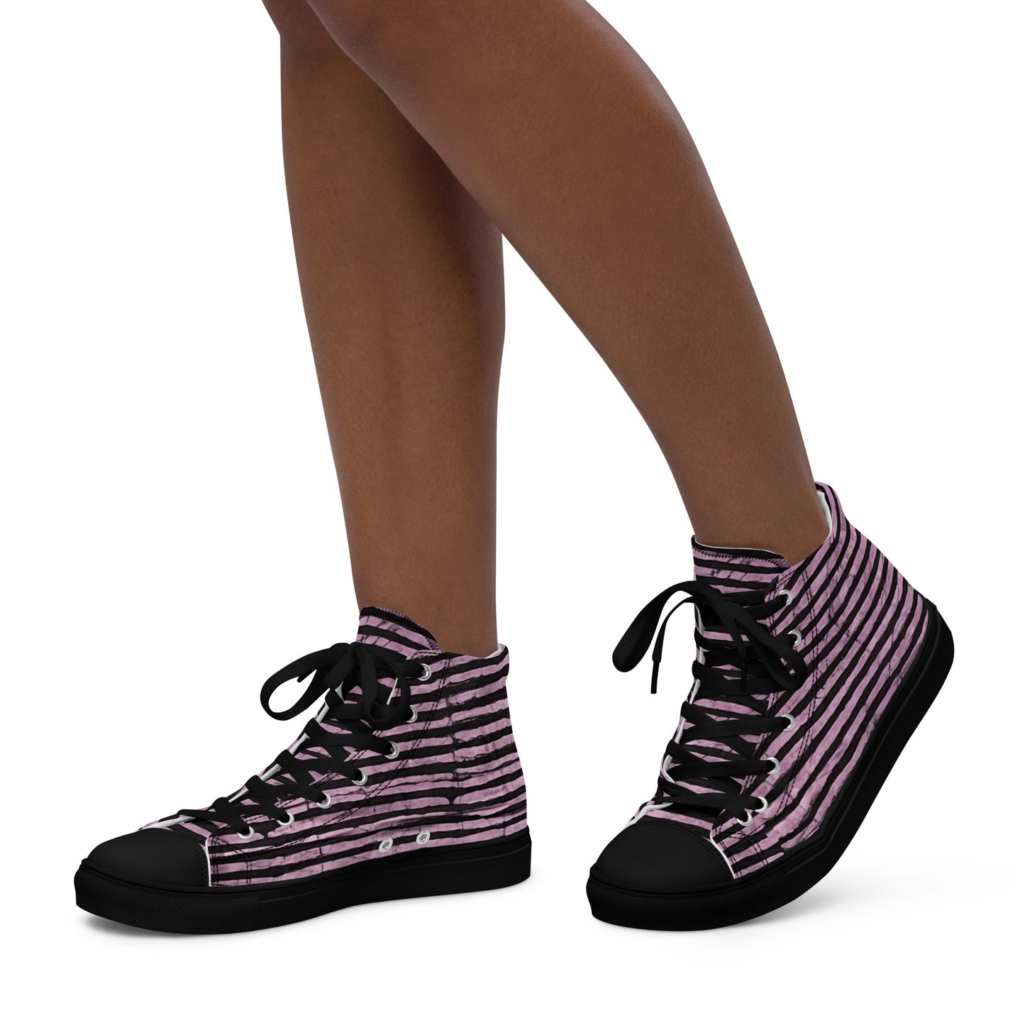 Pink Stripe Adire Women’s high top canvas shoes