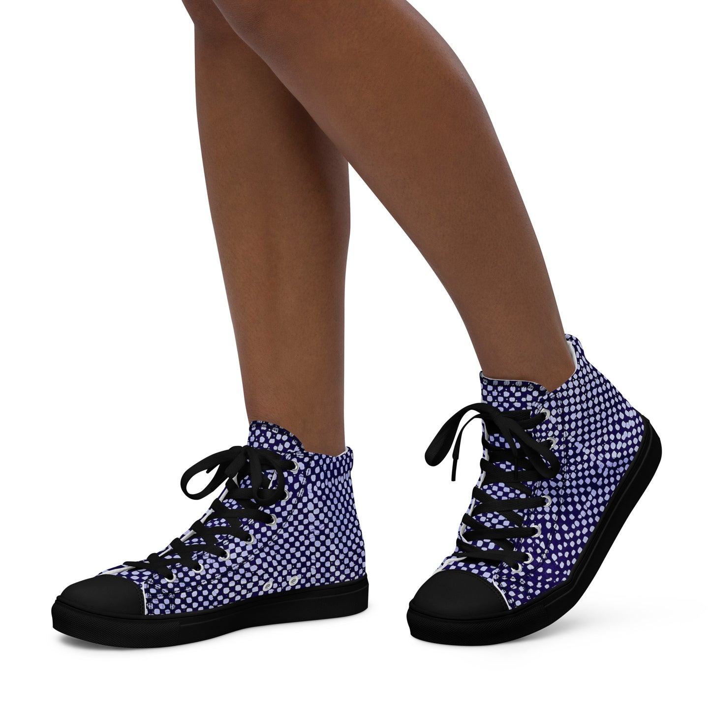 Purple & White Polka Dots Adire Women’s high top canvas shoes