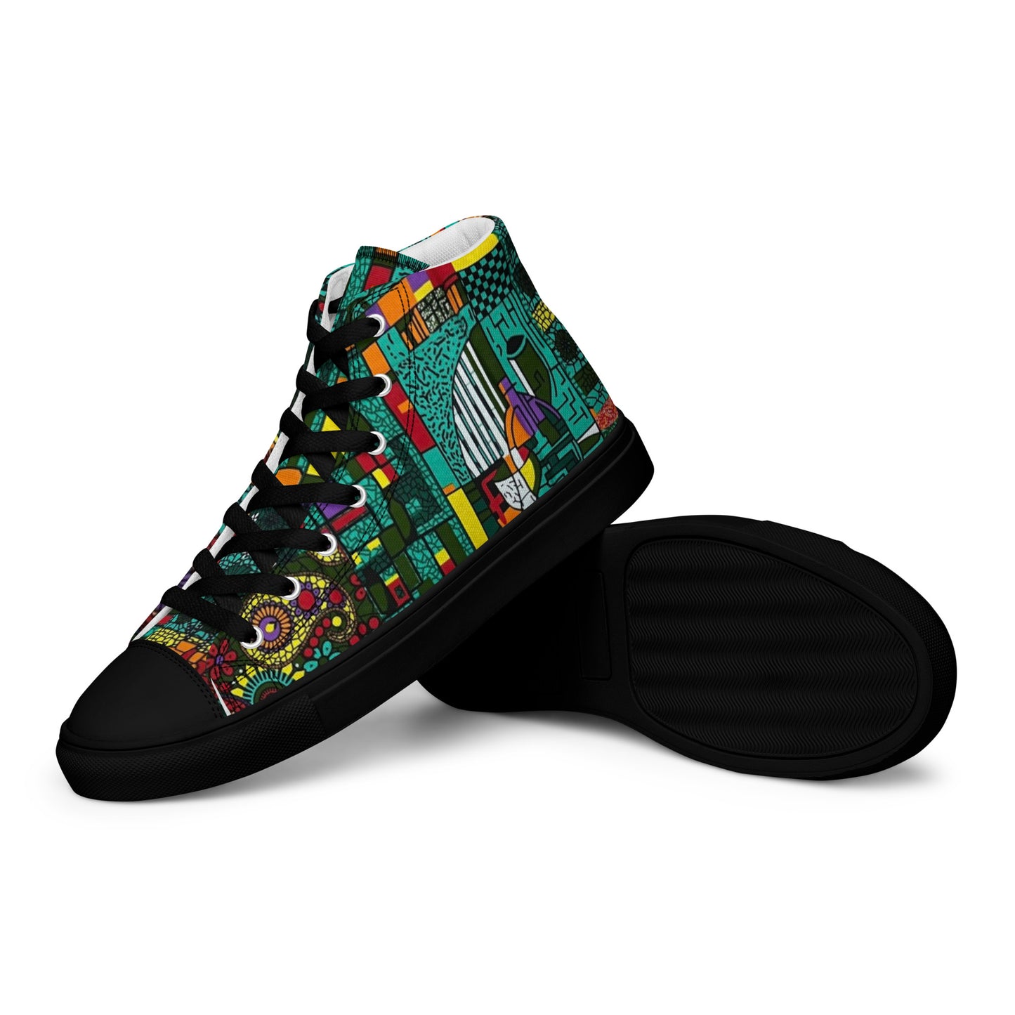 Colourful Green Plants Floral Vase Wine Glass Print Ankara Women’s high top canvas shoes