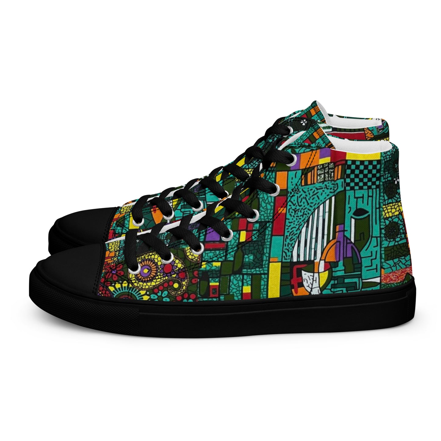 Colourful Green Plants Floral Vase Wine Glass Print Ankara Women’s high top canvas shoes