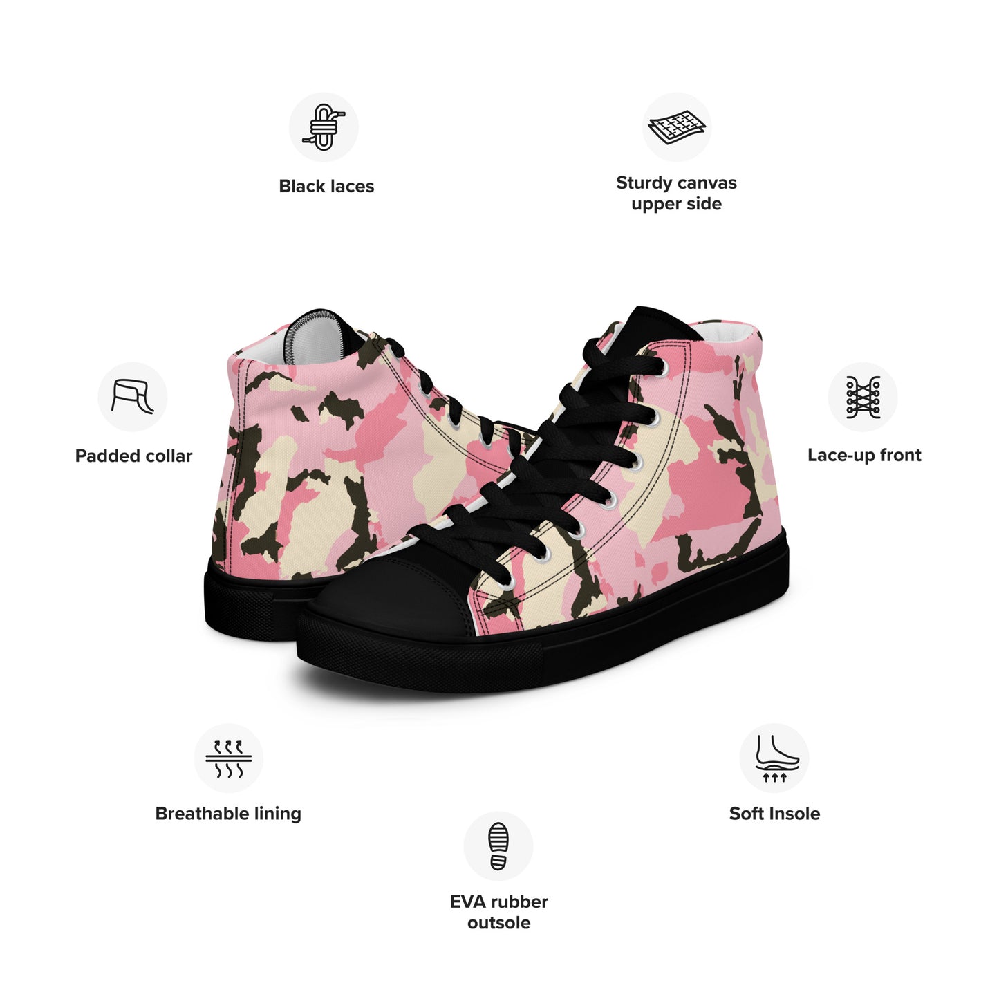 Pink Camo Women’s high top canvas shoes