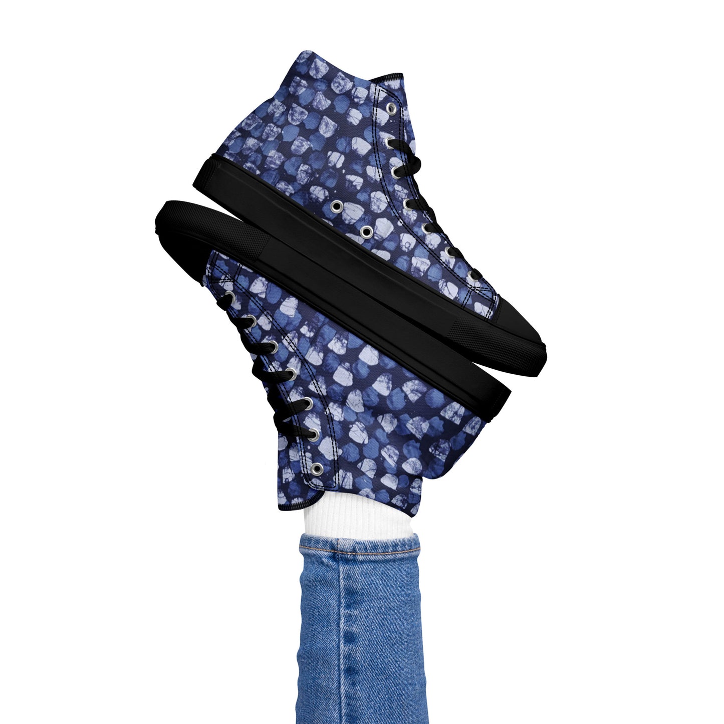 Blue Dotted Women’s high top canvas shoes