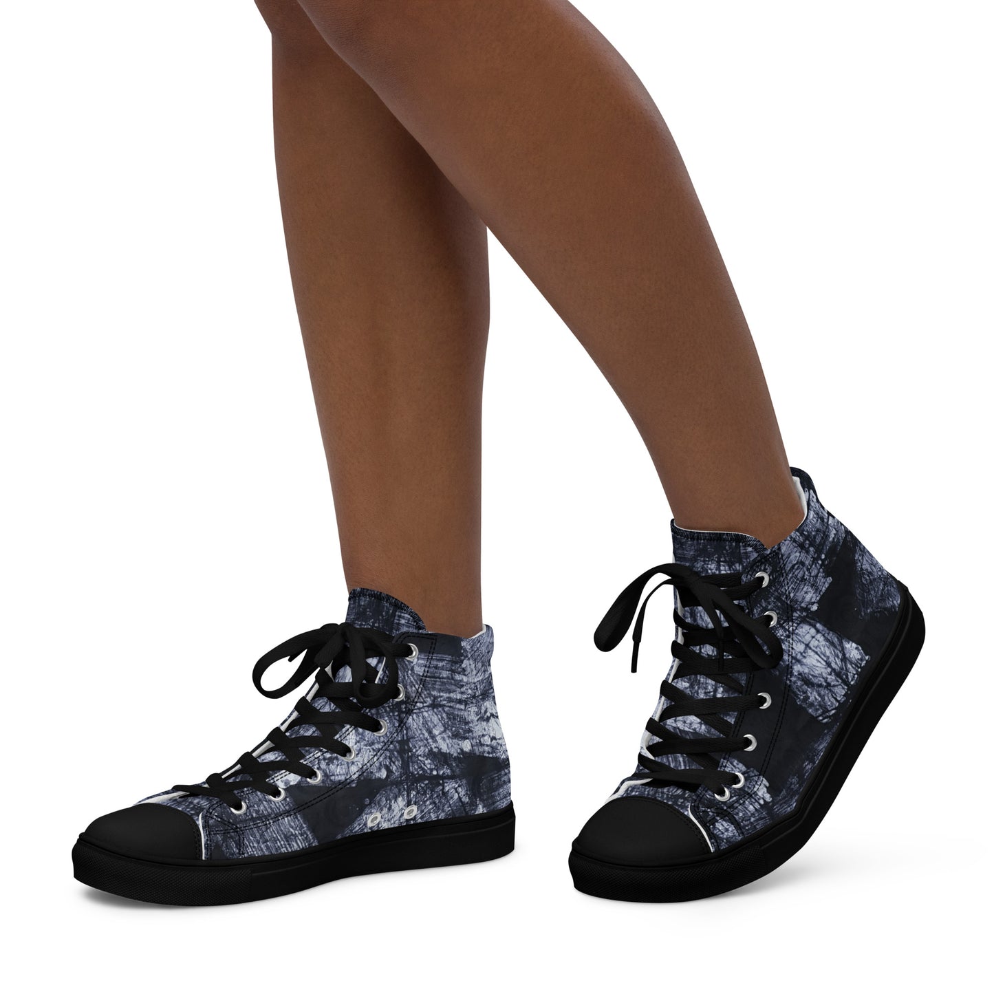 Dark Blue White Women’s high top canvas shoes