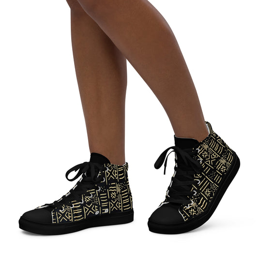 Cream Black African Print Women’s high top canvas shoes