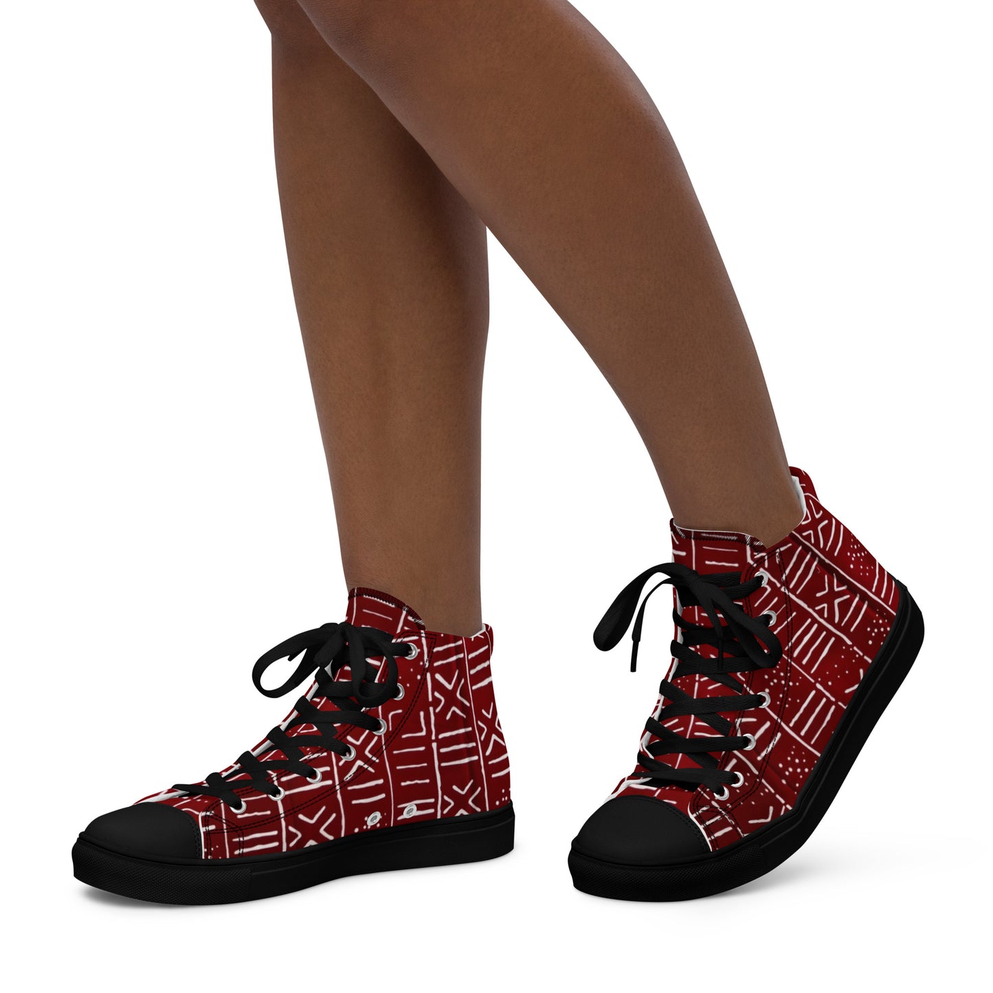 Red White African Print Women’s high top canvas shoes