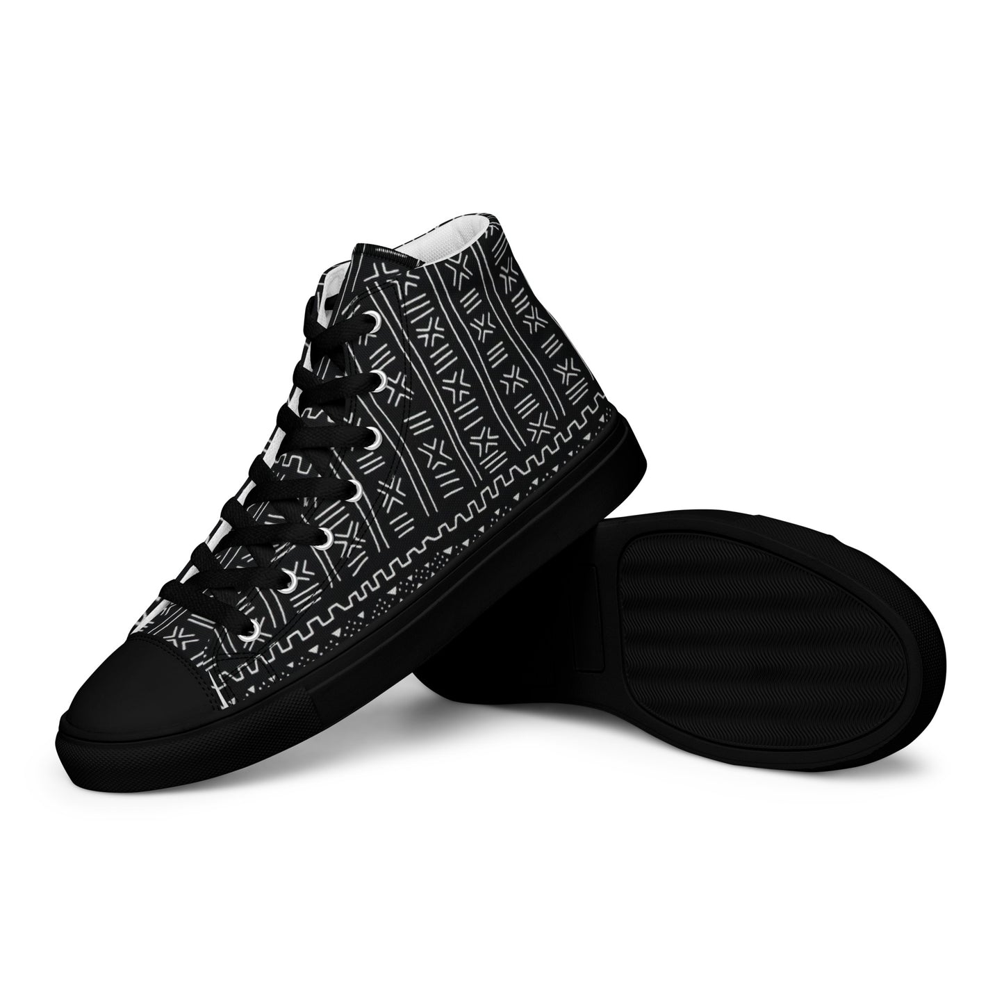 Black White Bogolan Women’s high top canvas shoes