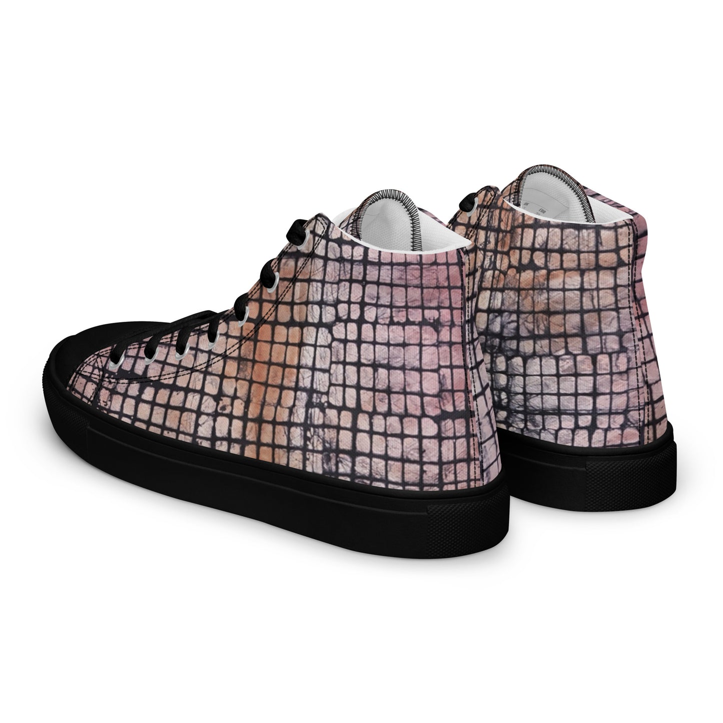 Pink Checked Adire Women’s High Top Canvas Shoes