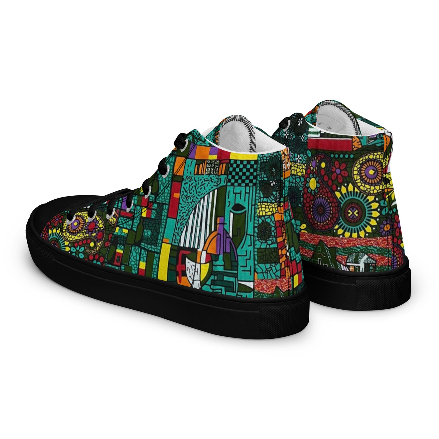 Colourful Green Plants Floral Vase Wine Glass Print Ankara Women’s high top canvas shoes