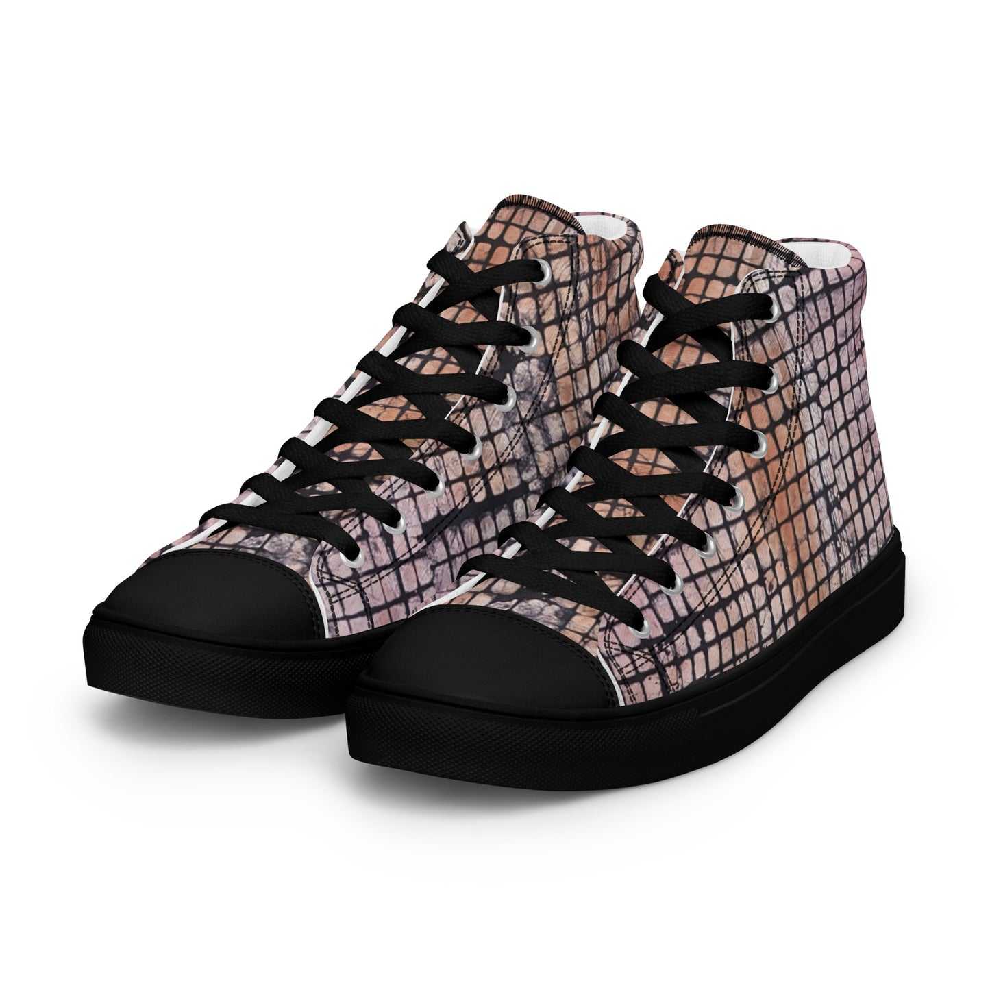 Pink Checked Adire Women’s High Top Canvas Shoes