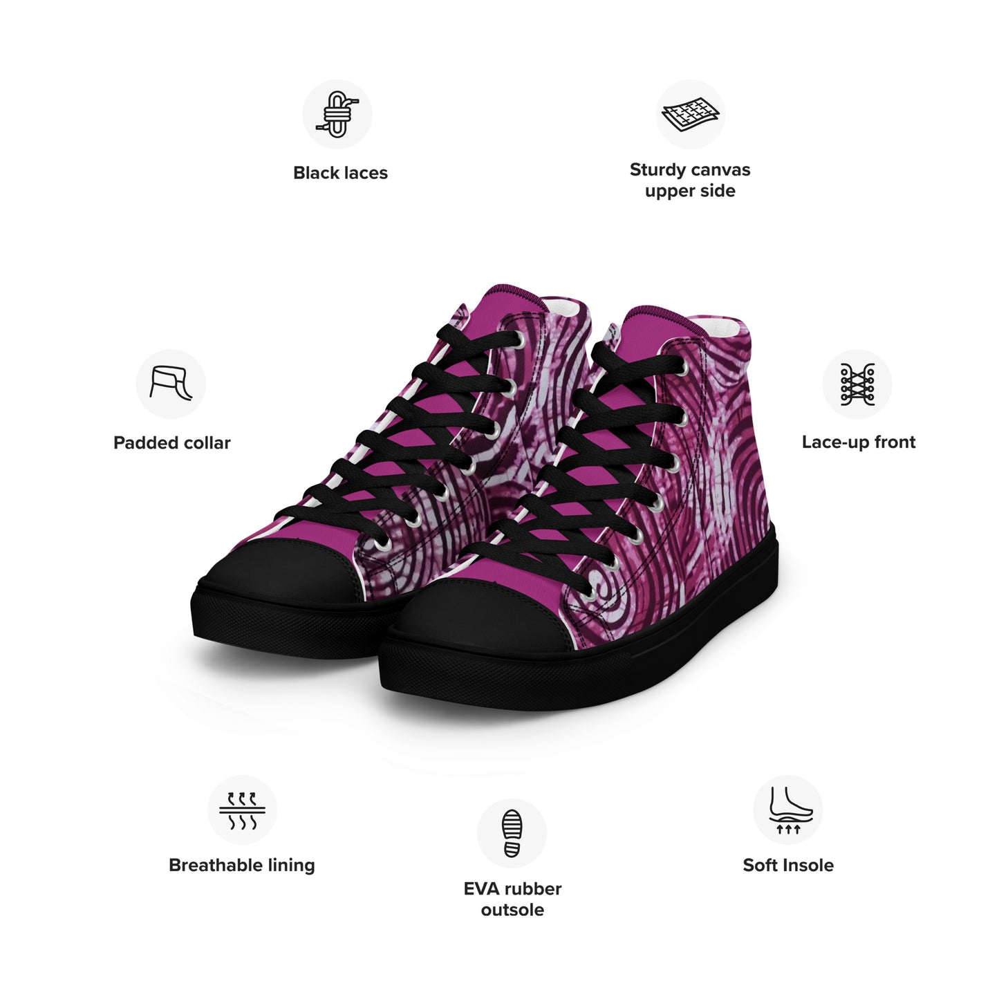 Pink Swirl Adire Women’s high top canvas shoes