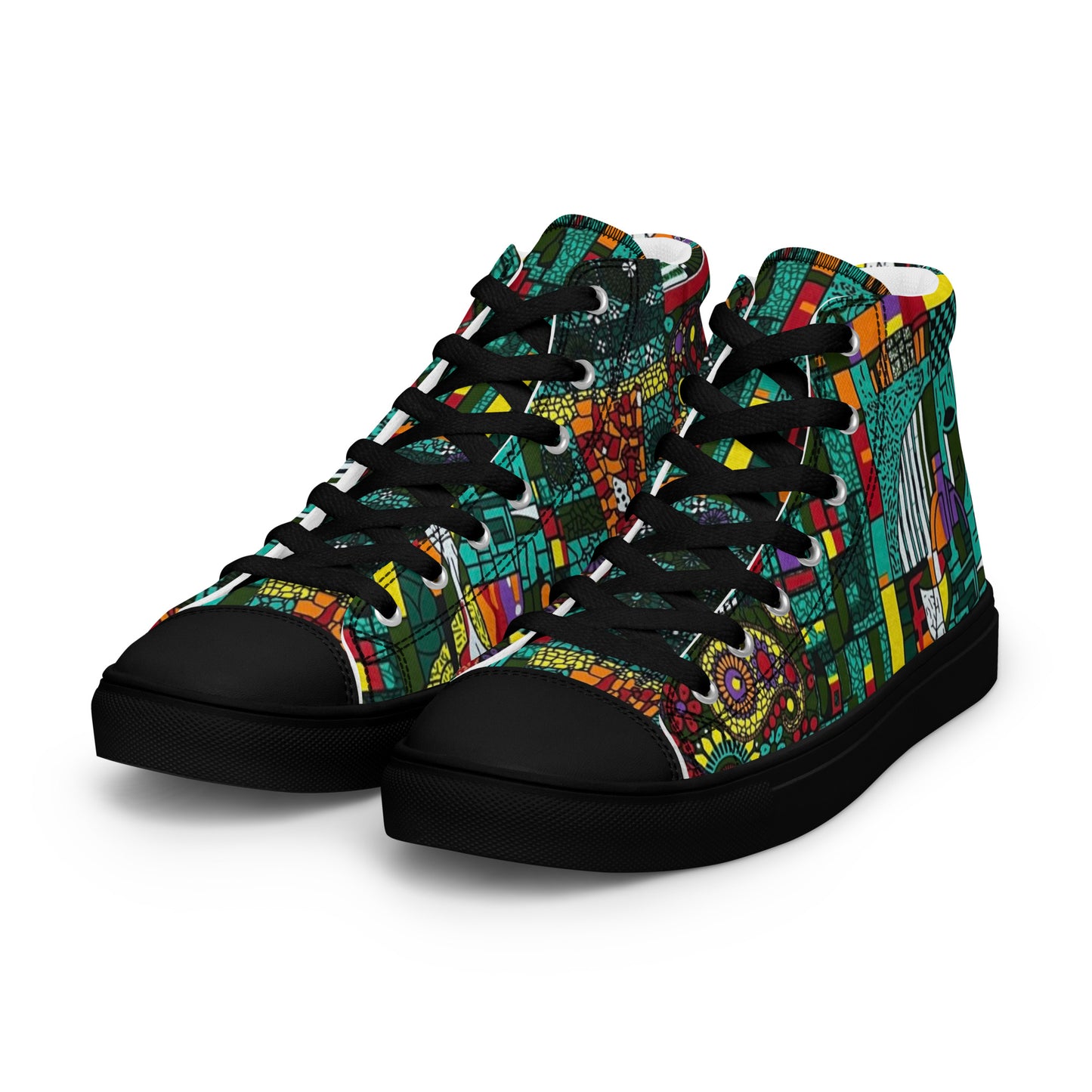 Colourful Green Plants Floral Vase Wine Glass Print Ankara Women’s high top canvas shoes