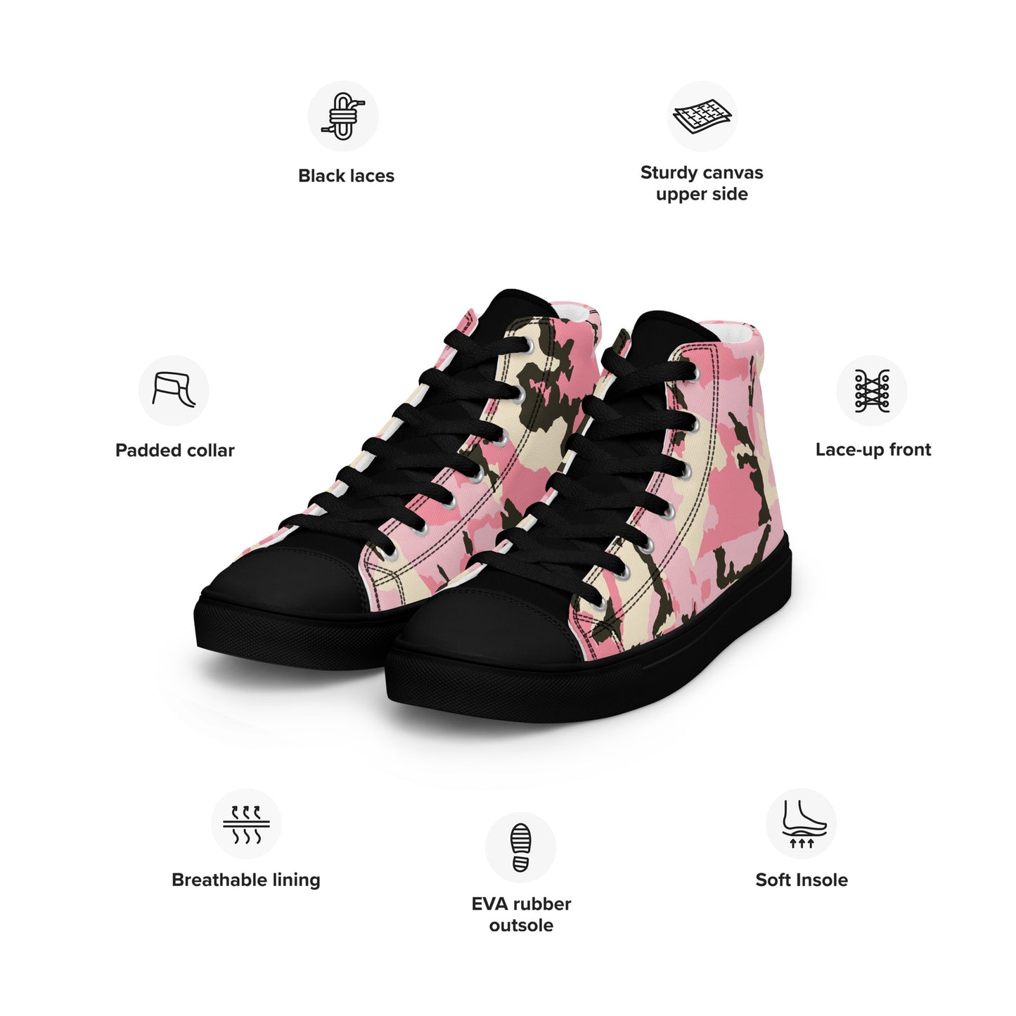 Pink Camo Women’s high top canvas shoes