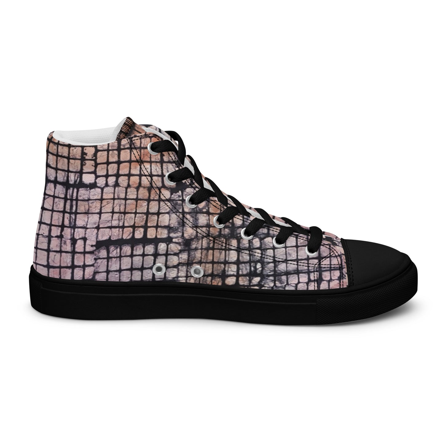 Pink Checked Adire Women’s High Top Canvas Shoes