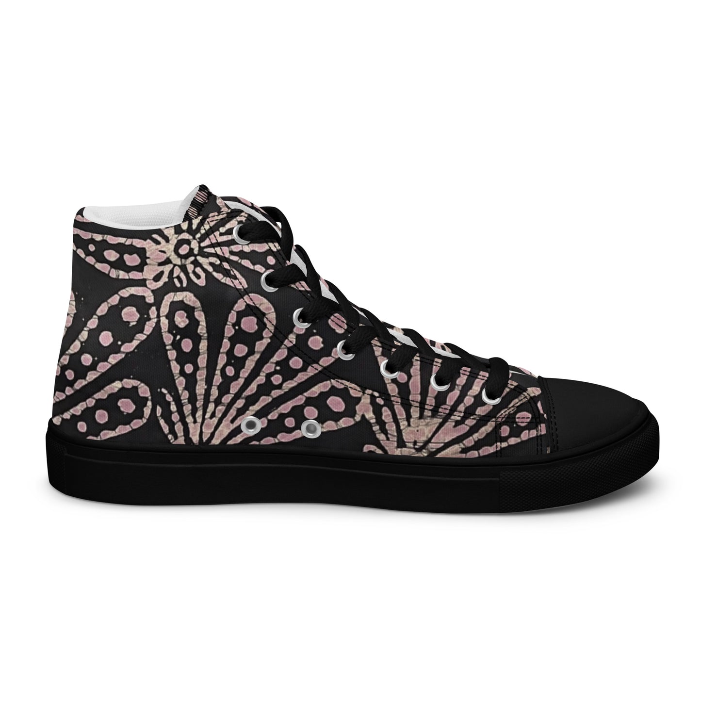 Brown Floral Adire Women’s high top canvas shoes