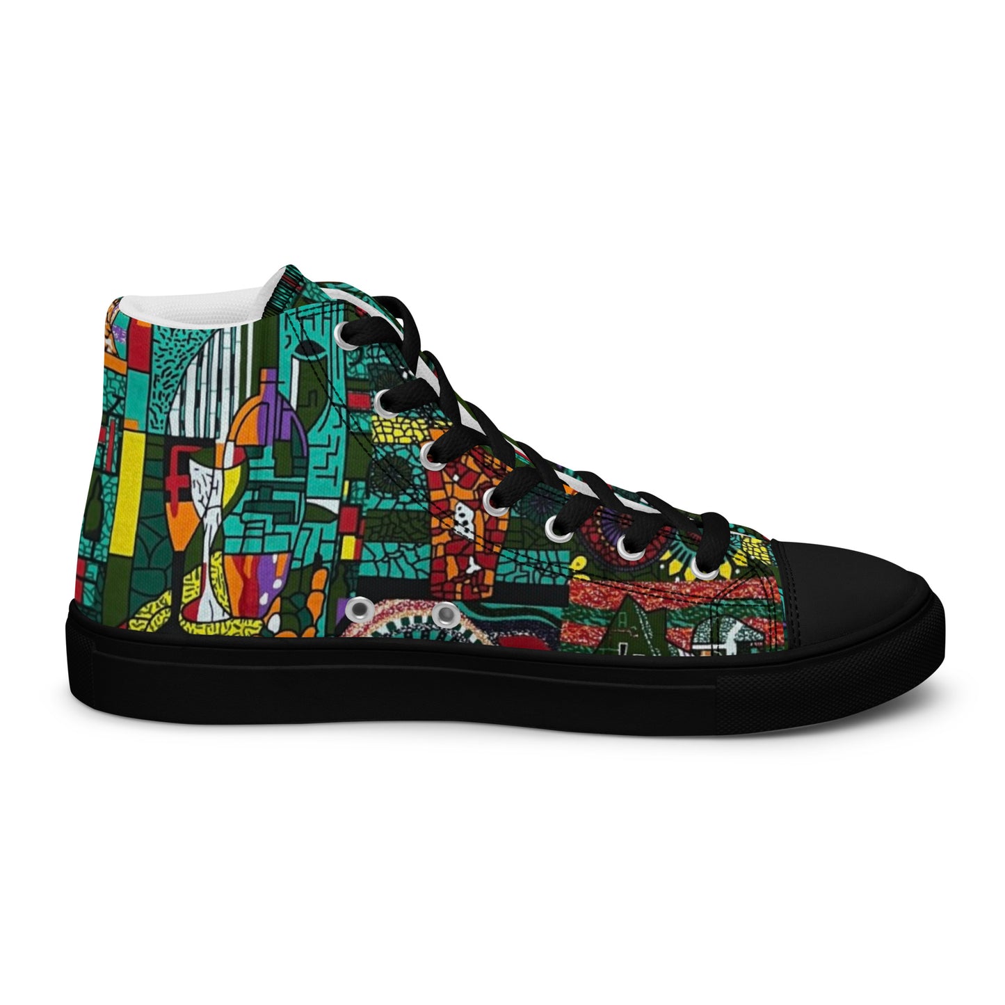 Colourful Green Plants Floral Vase Wine Glass Print Ankara Women’s high top canvas shoes