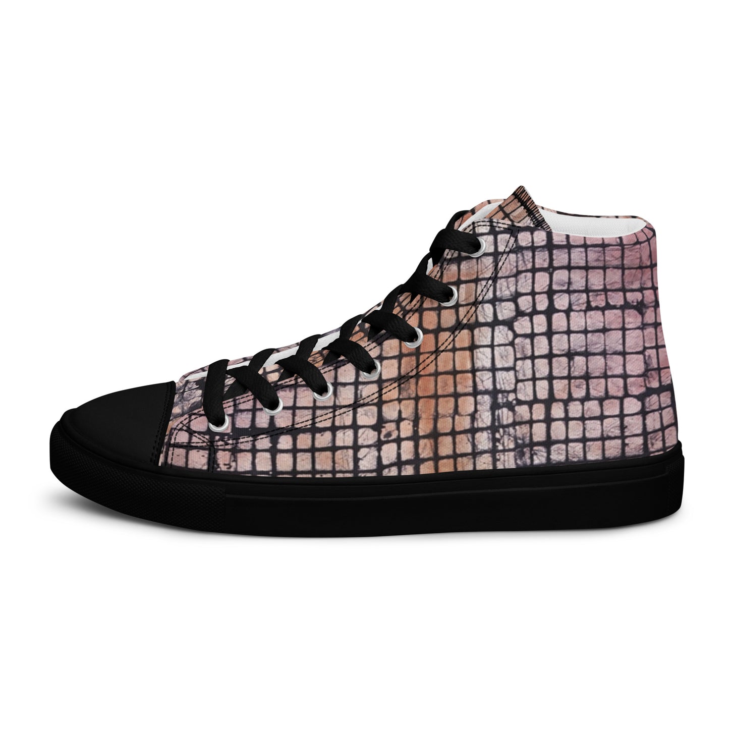 Pink Checked Adire Women’s High Top Canvas Shoes