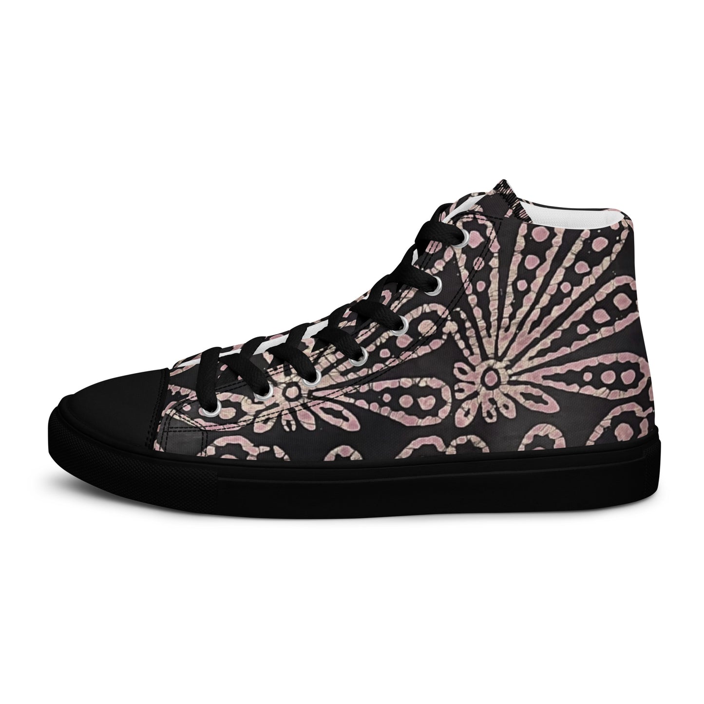 Brown Floral Adire Women’s high top canvas shoes