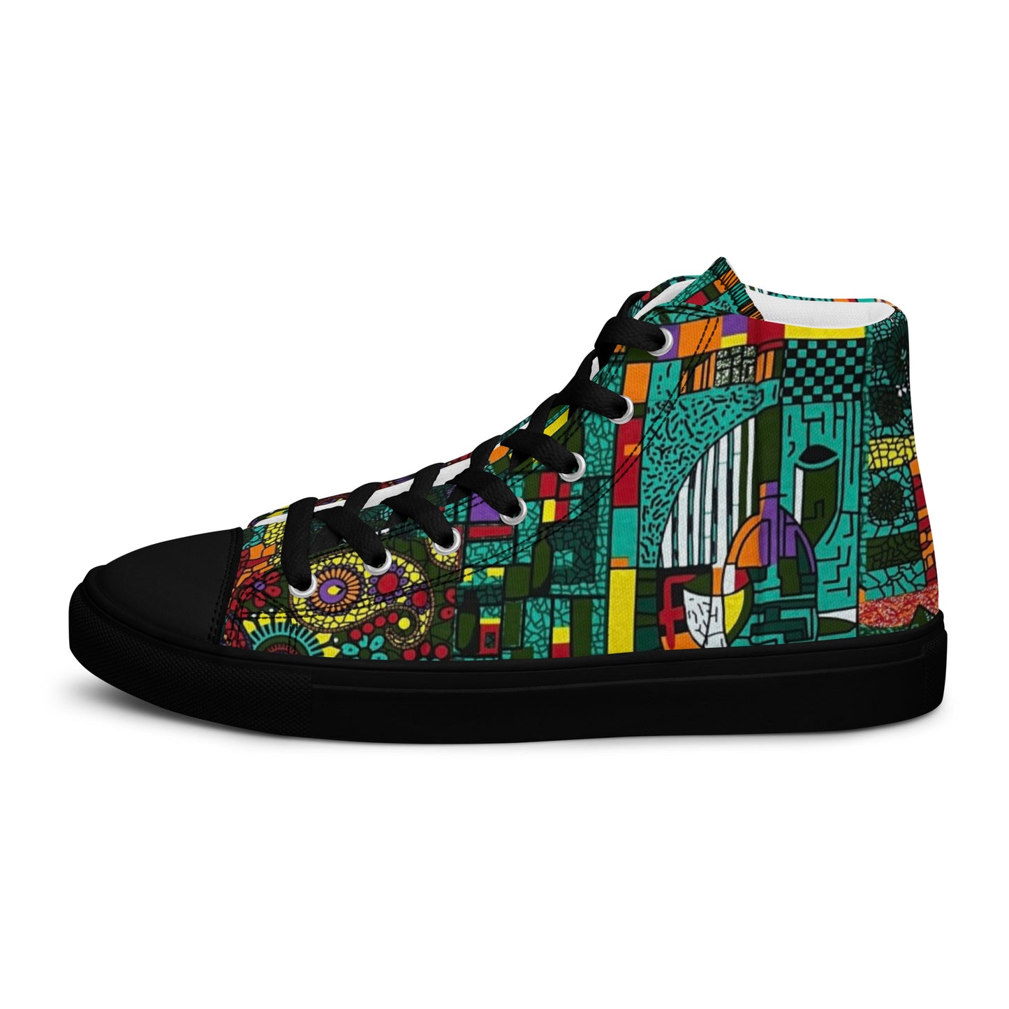 Colourful Green Plants Floral Vase Wine Glass Print Ankara Women’s high top canvas shoes