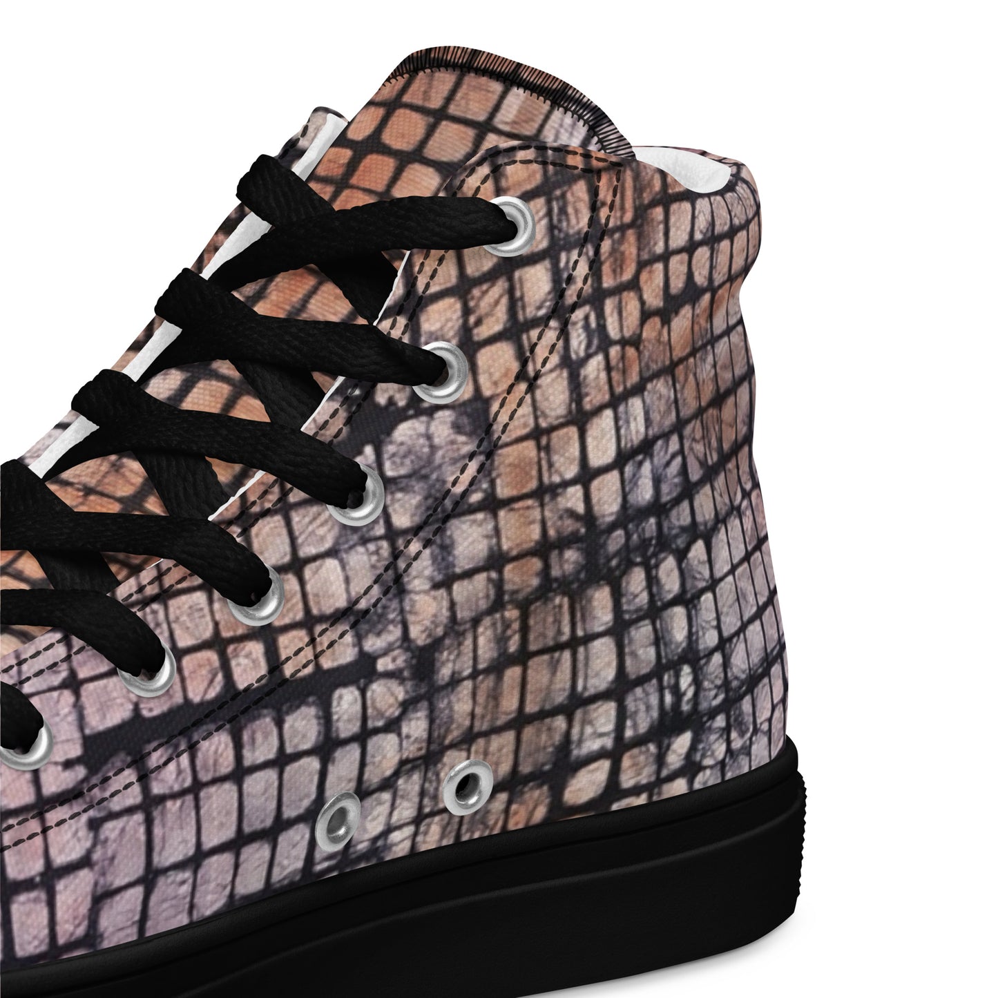 Pink Checked Adire Women’s High Top Canvas Shoes