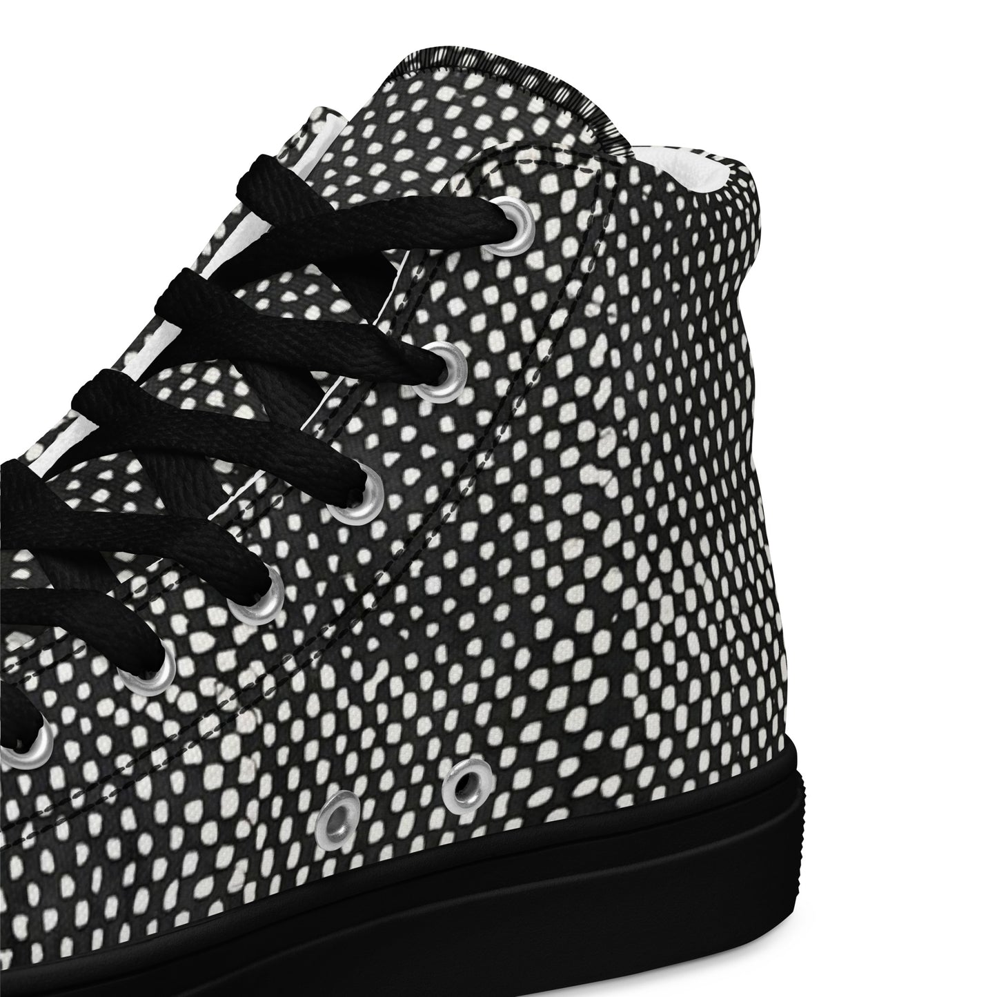 Black White Polka Dots Adire Women’s high top canvas shoes