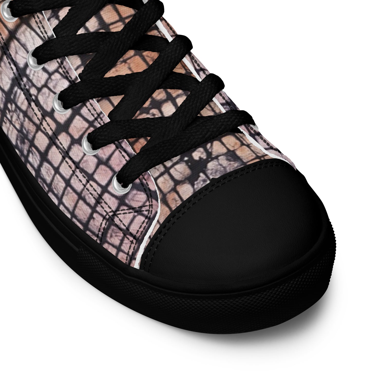 Pink Checked Adire Women’s High Top Canvas Shoes