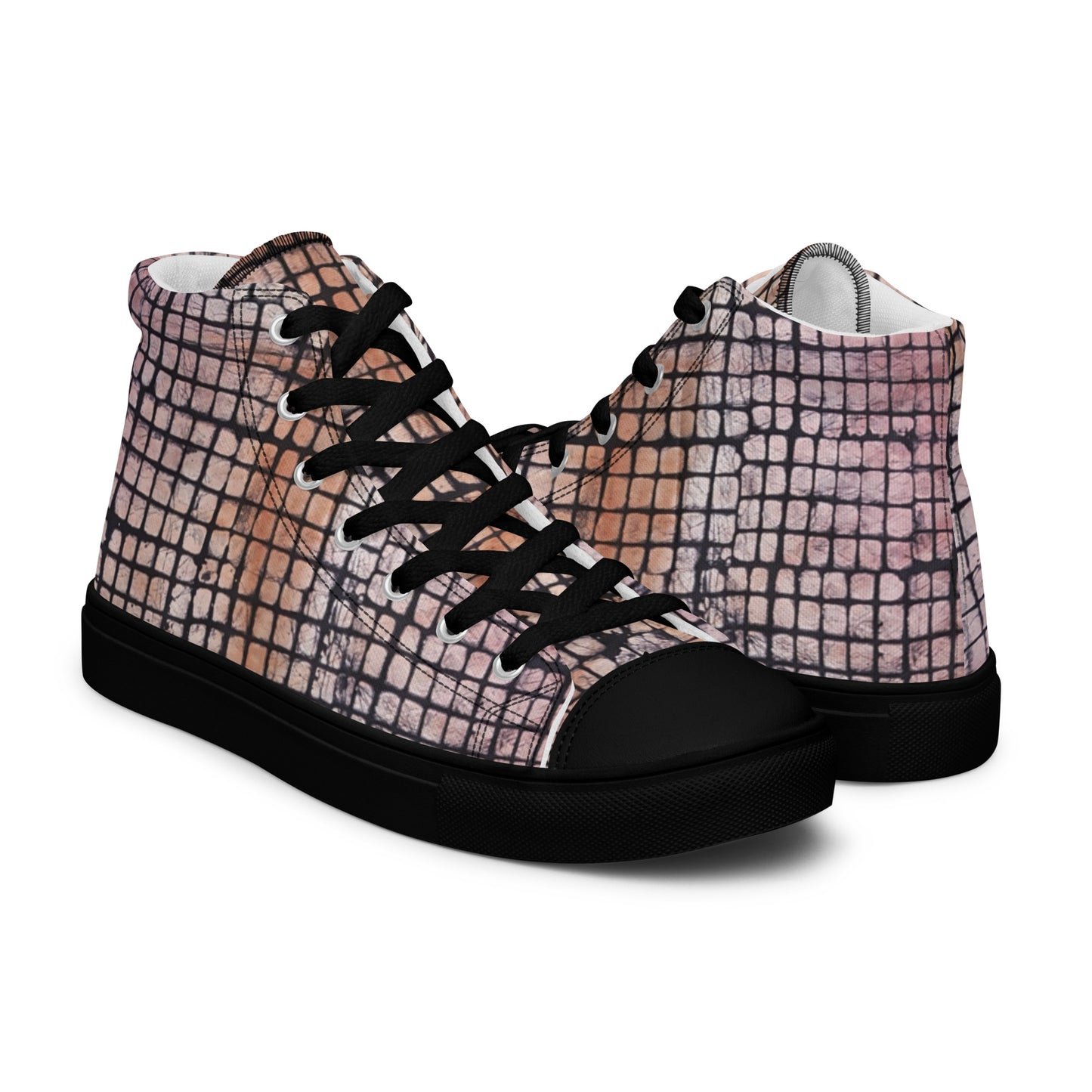 Pink Checked Adire Women’s High Top Canvas Shoes