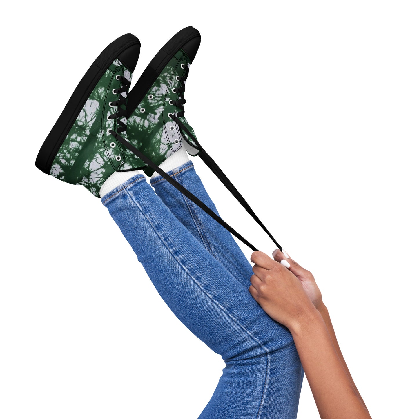 Green Adire Ankara Women’s high top canvas shoes