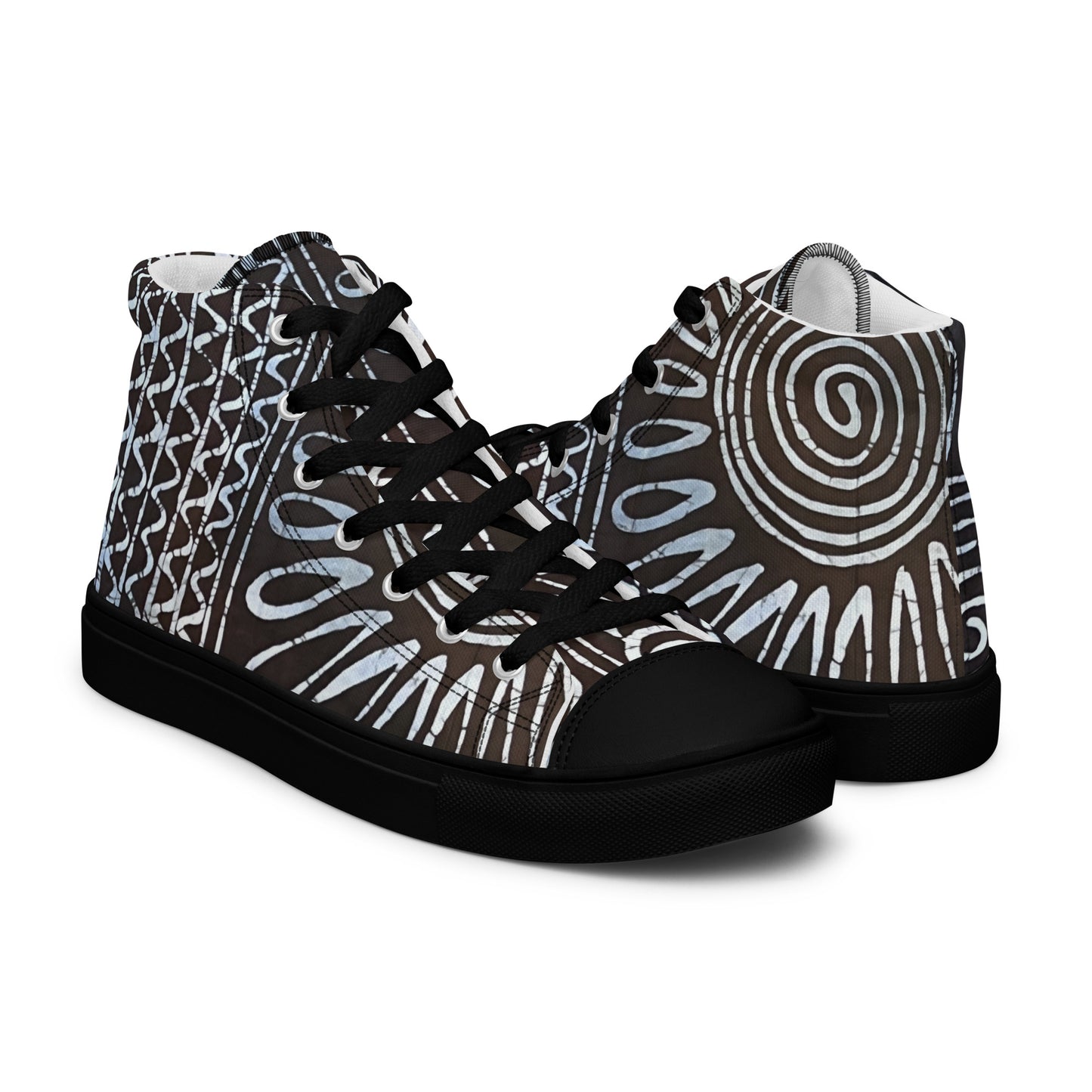 Abstract Cyan Blue Adire Women’s high top canvas shoes