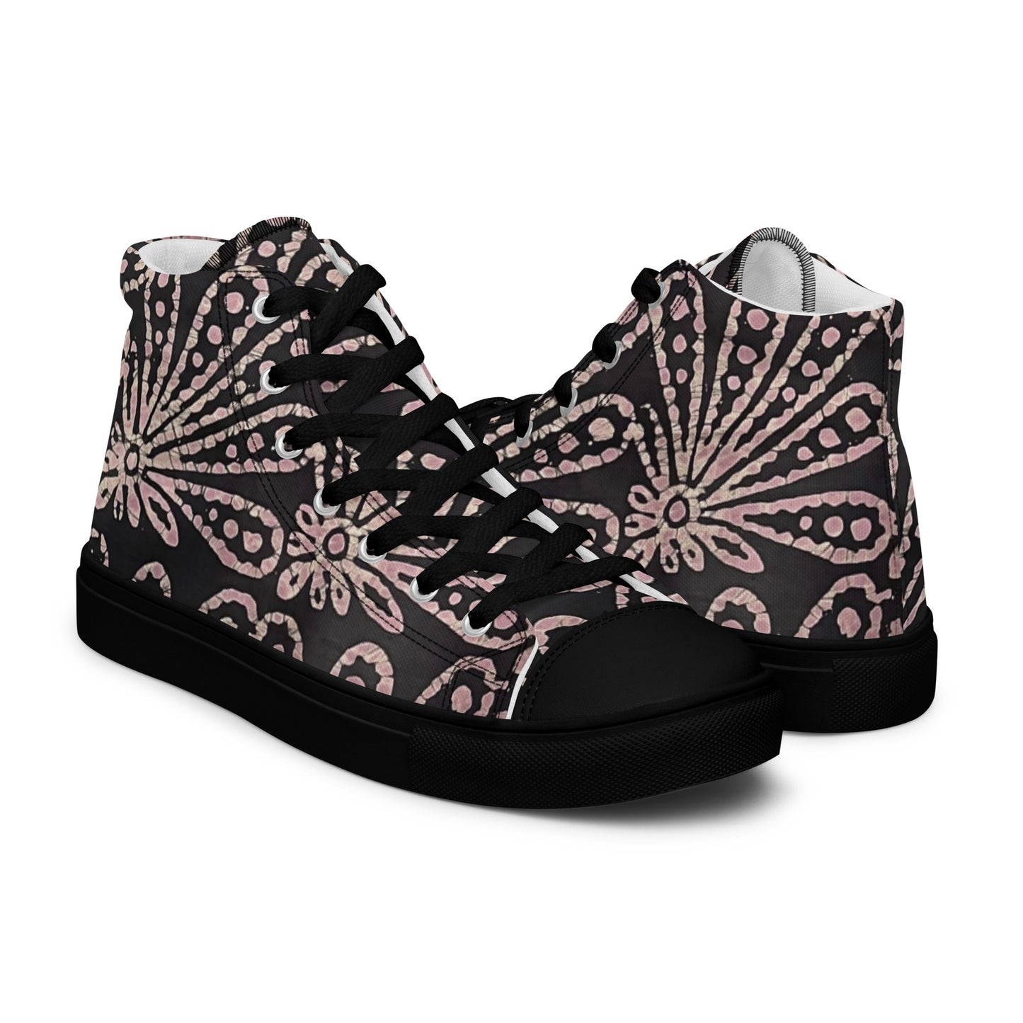 Brown Floral Adire Women’s high top canvas shoes