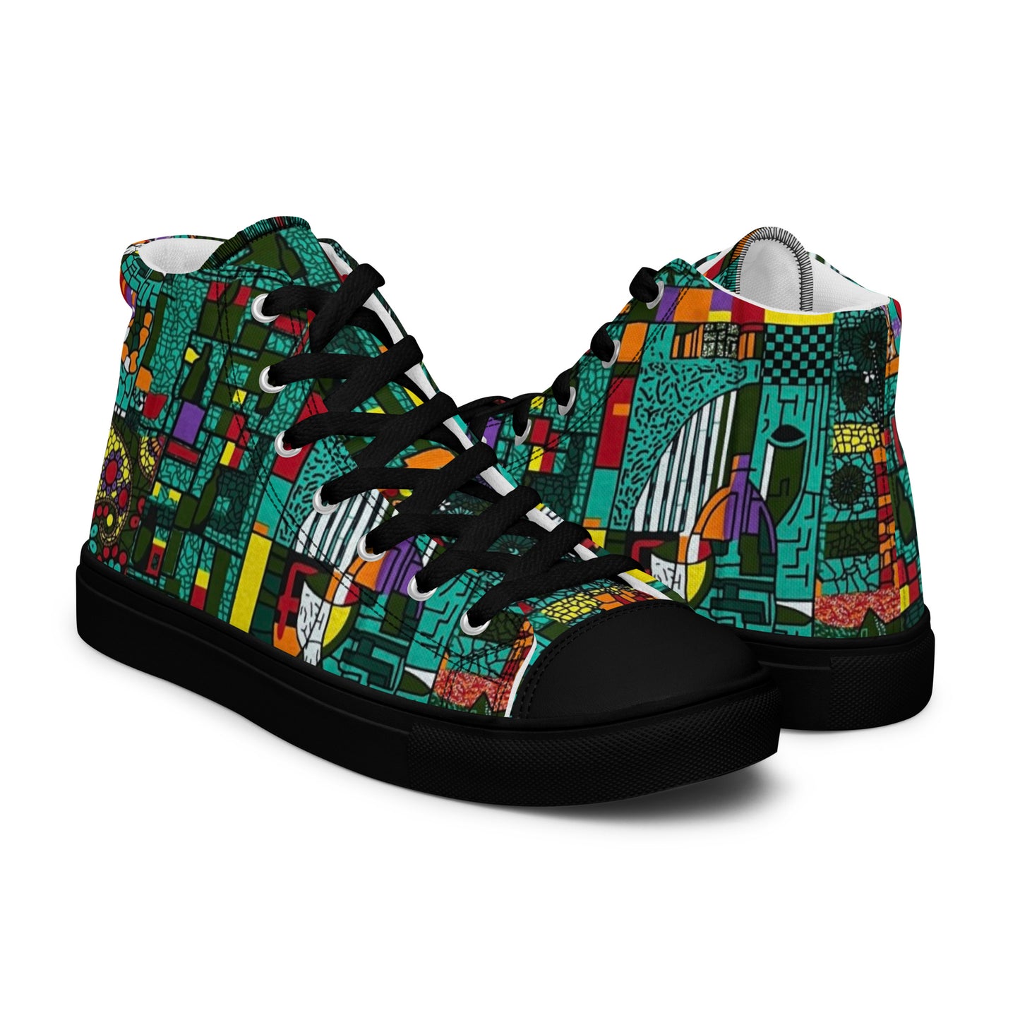 Colourful Green Plants Floral Vase Wine Glass Print Ankara Women’s high top canvas shoes