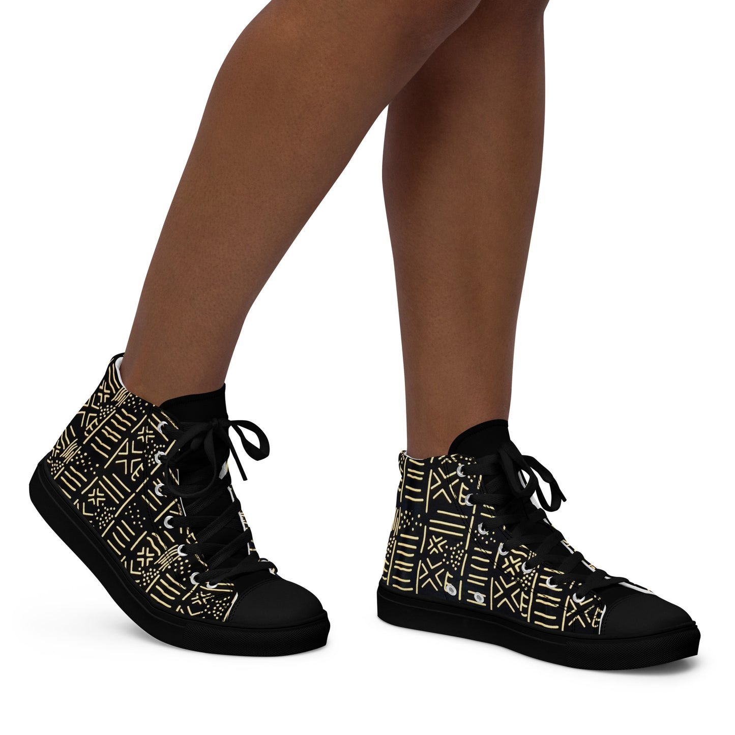 Cream Black African Print Women’s high top canvas shoes