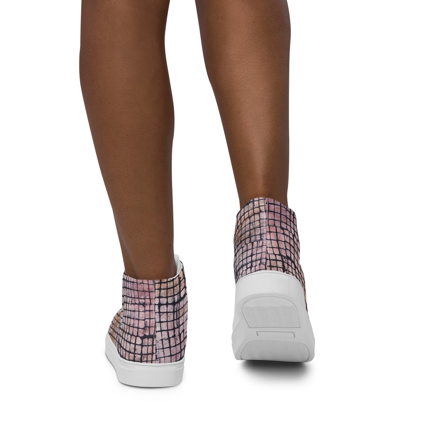 Pink Checked Adire Women’s High Top Canvas Shoes