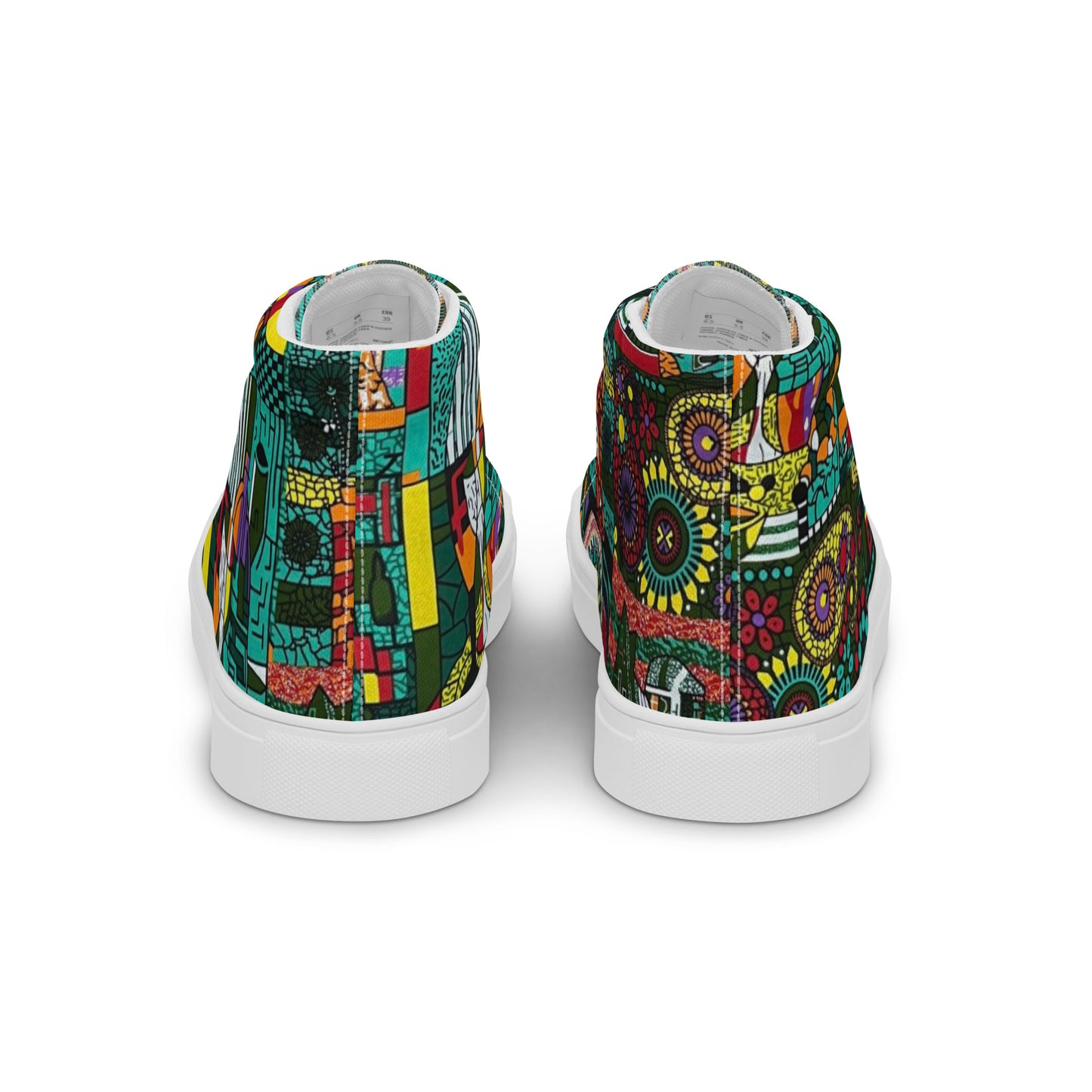 Colourful Green Plants Floral Vase Wine Glass Print Ankara Women’s high top canvas shoes