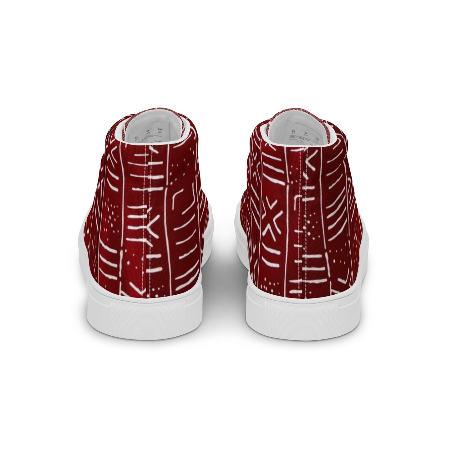 Red White African Print Women’s high top canvas shoes