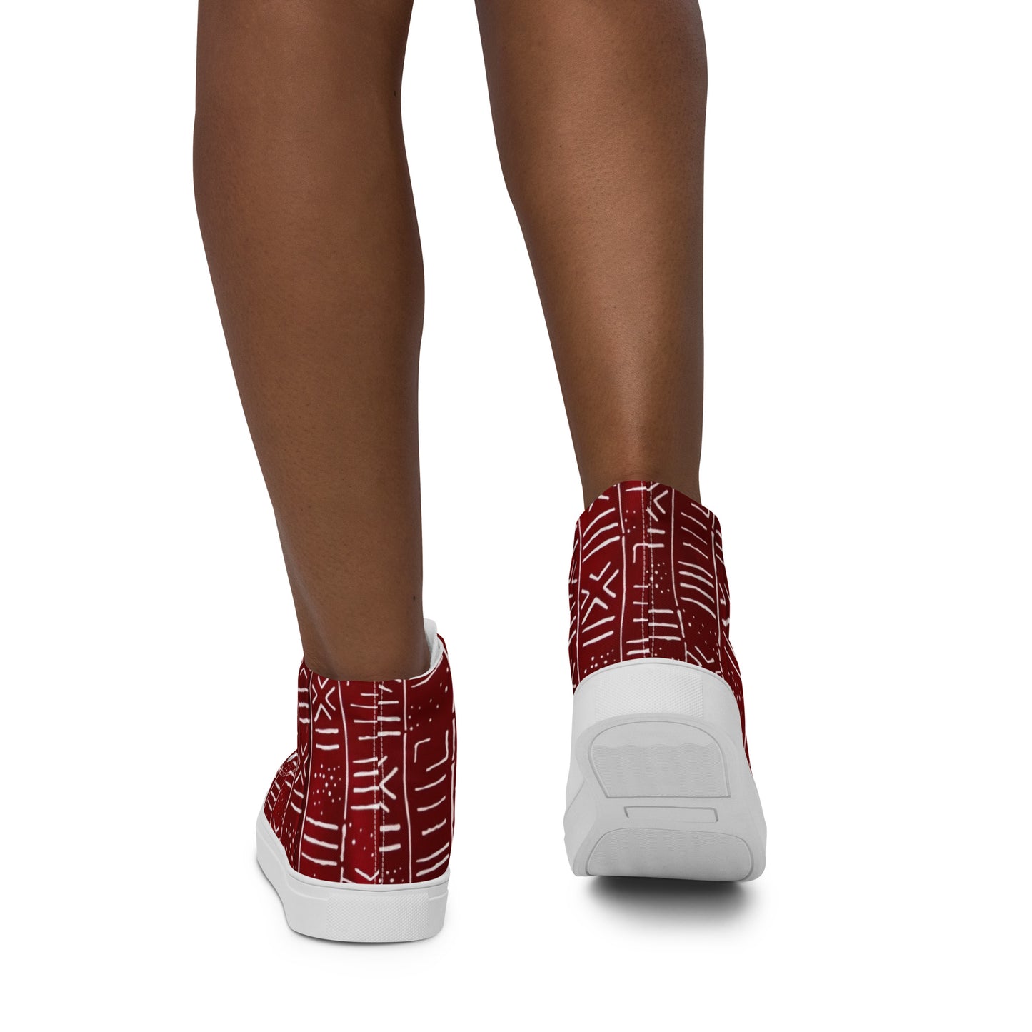 Red White African Print Women’s high top canvas shoes