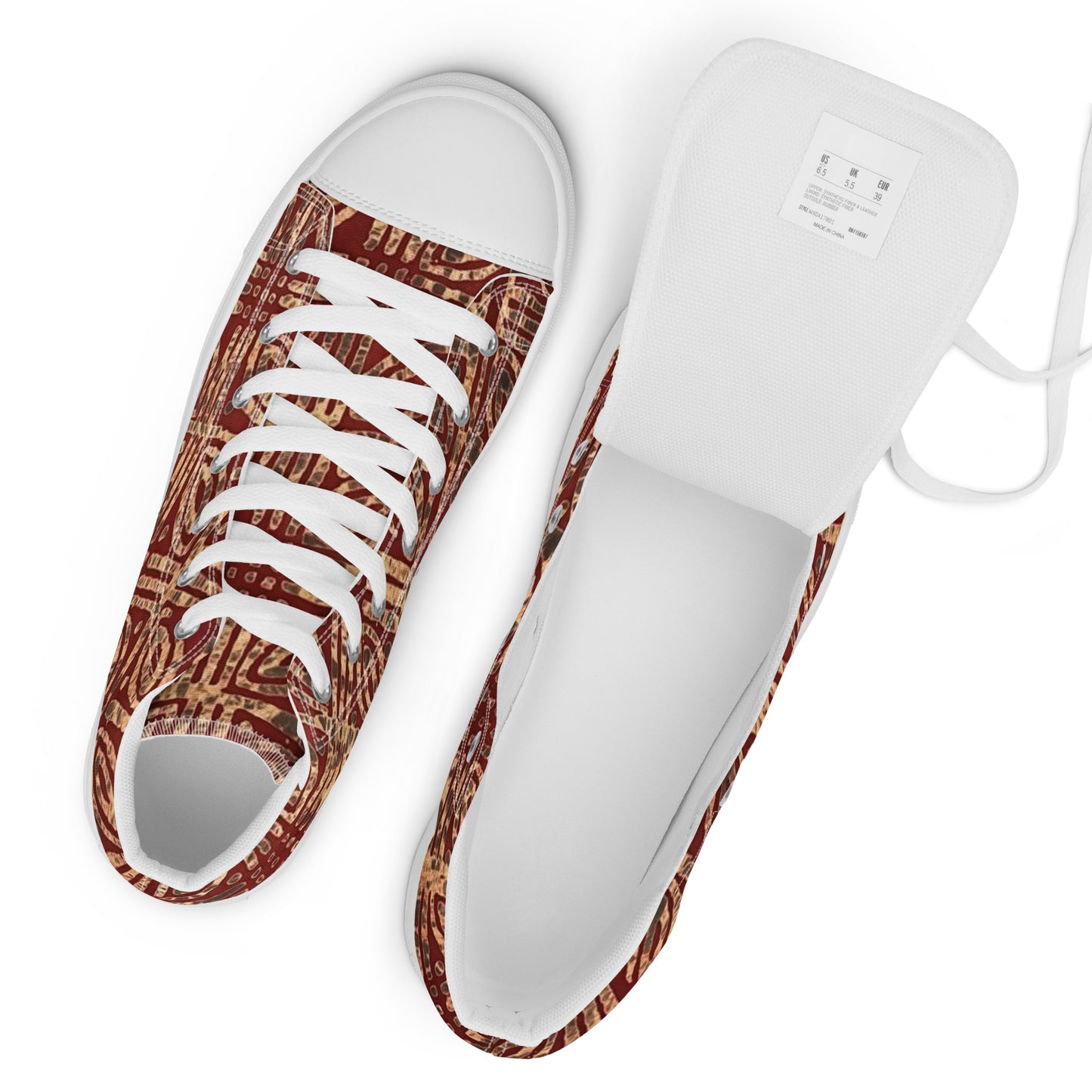 Copper And Gold Adire Women’s High Top Canvas Shoes