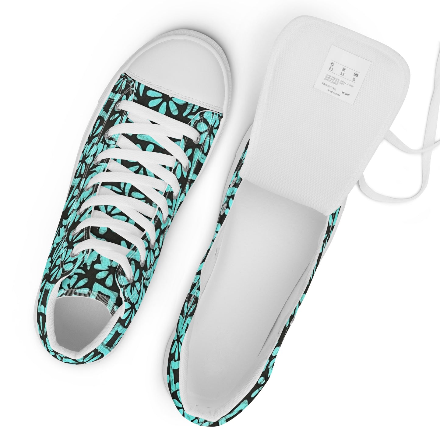 Aqua Abstract Shapes Adire Women’s high top canvas shoes