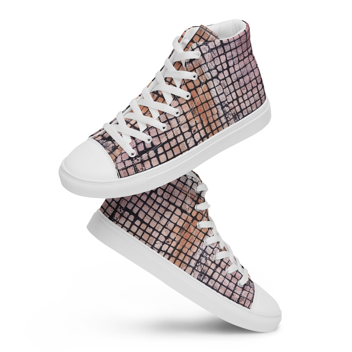 Pink Checked Adire Women’s High Top Canvas Shoes