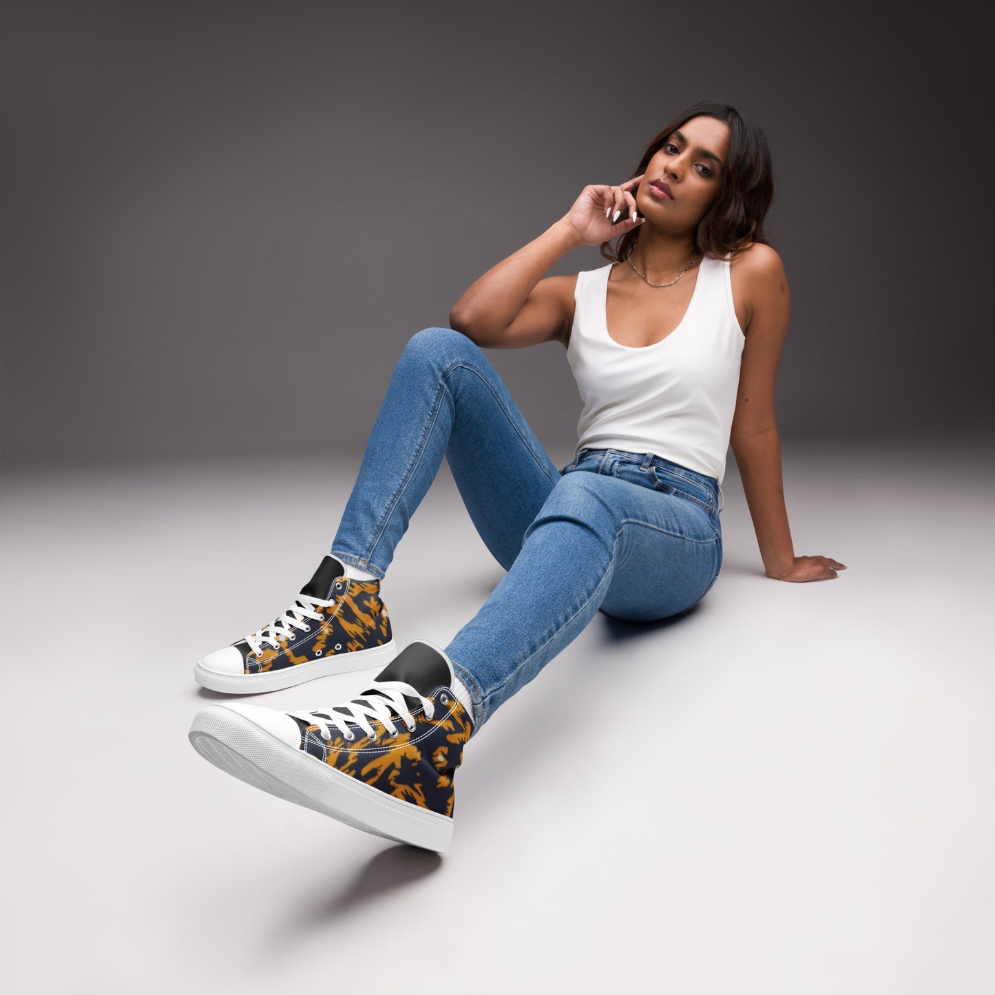 Yellow Leopard Ankara Women’s high top canvas shoes