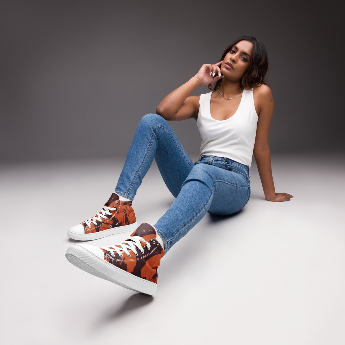 Orange Adire Women’s high top canvas shoes